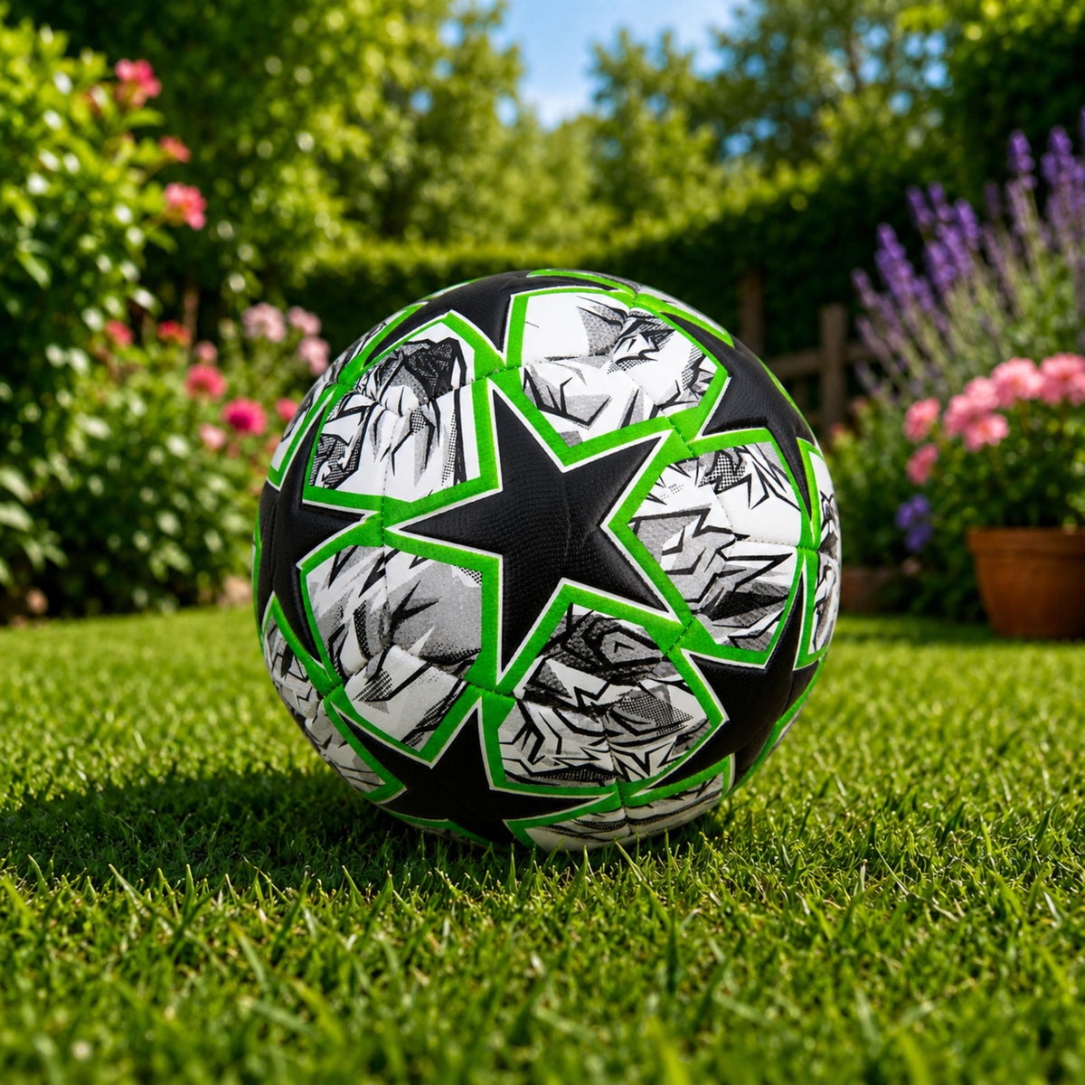 Training Football For Grass Field Green Stars 22cm Size 5
