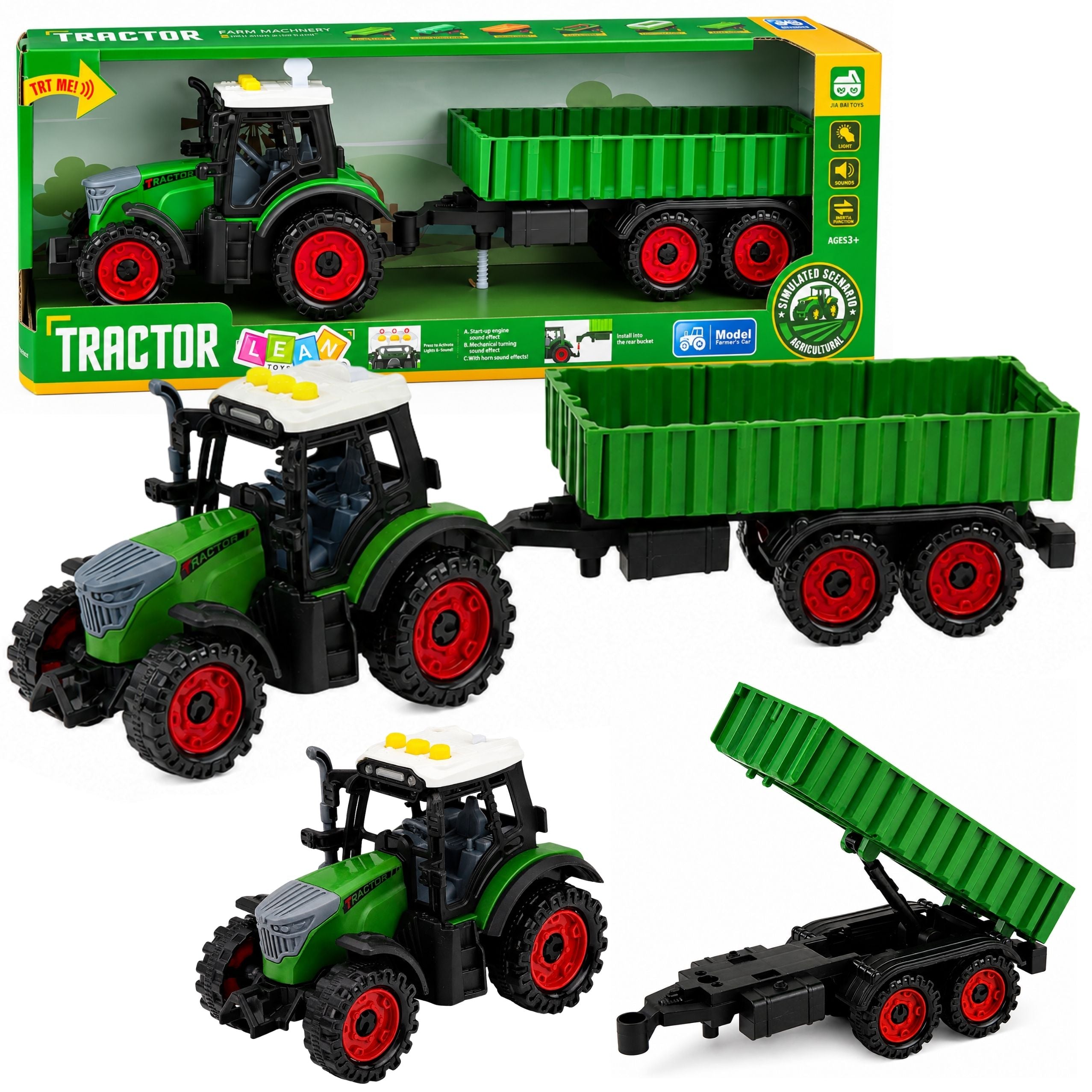Farm Tractor With Agricultural Trailer Friction Drive Lights Sound 35cm