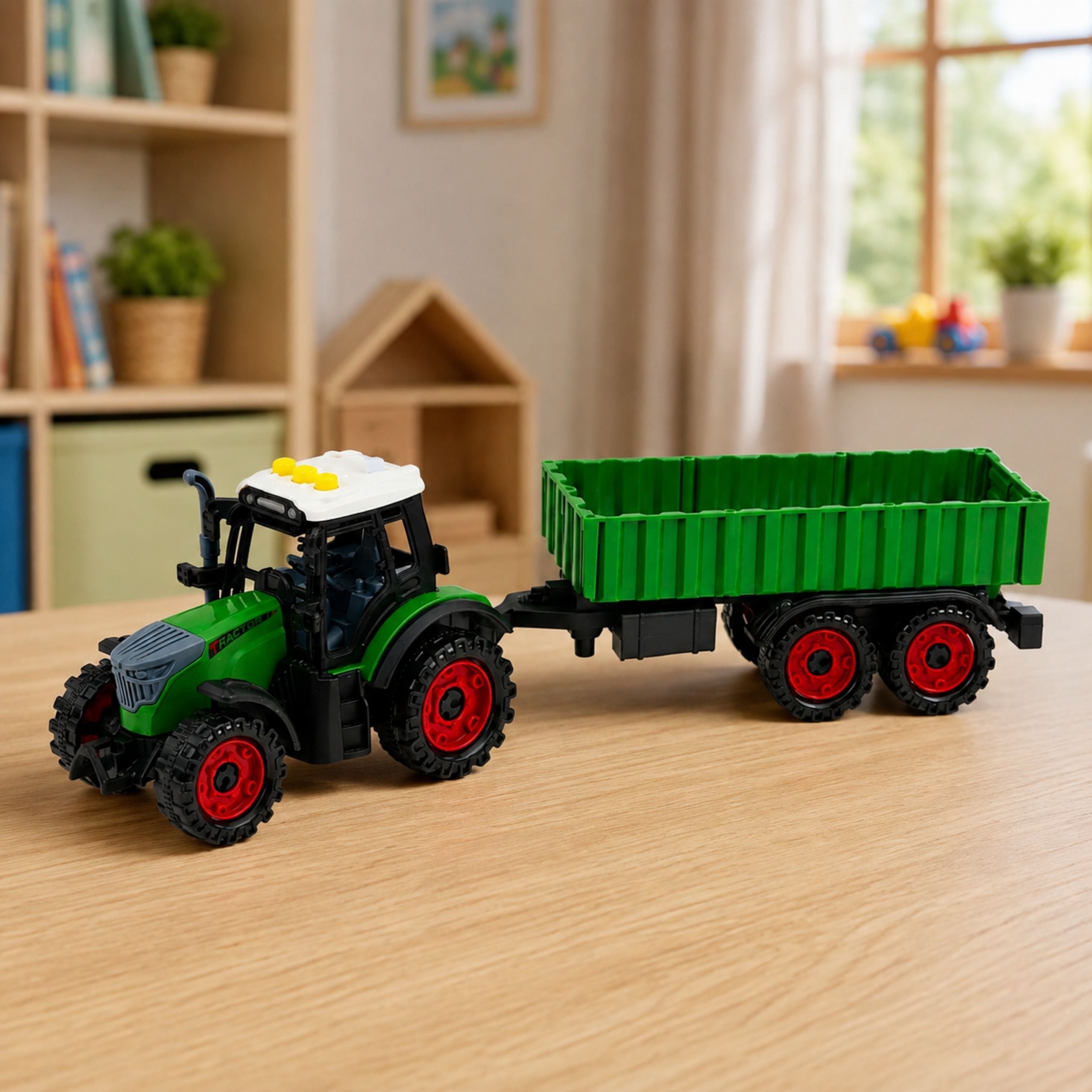 Tracteur agricole avec remorque agricole, lumières d'entraînement par friction, son 35cm
