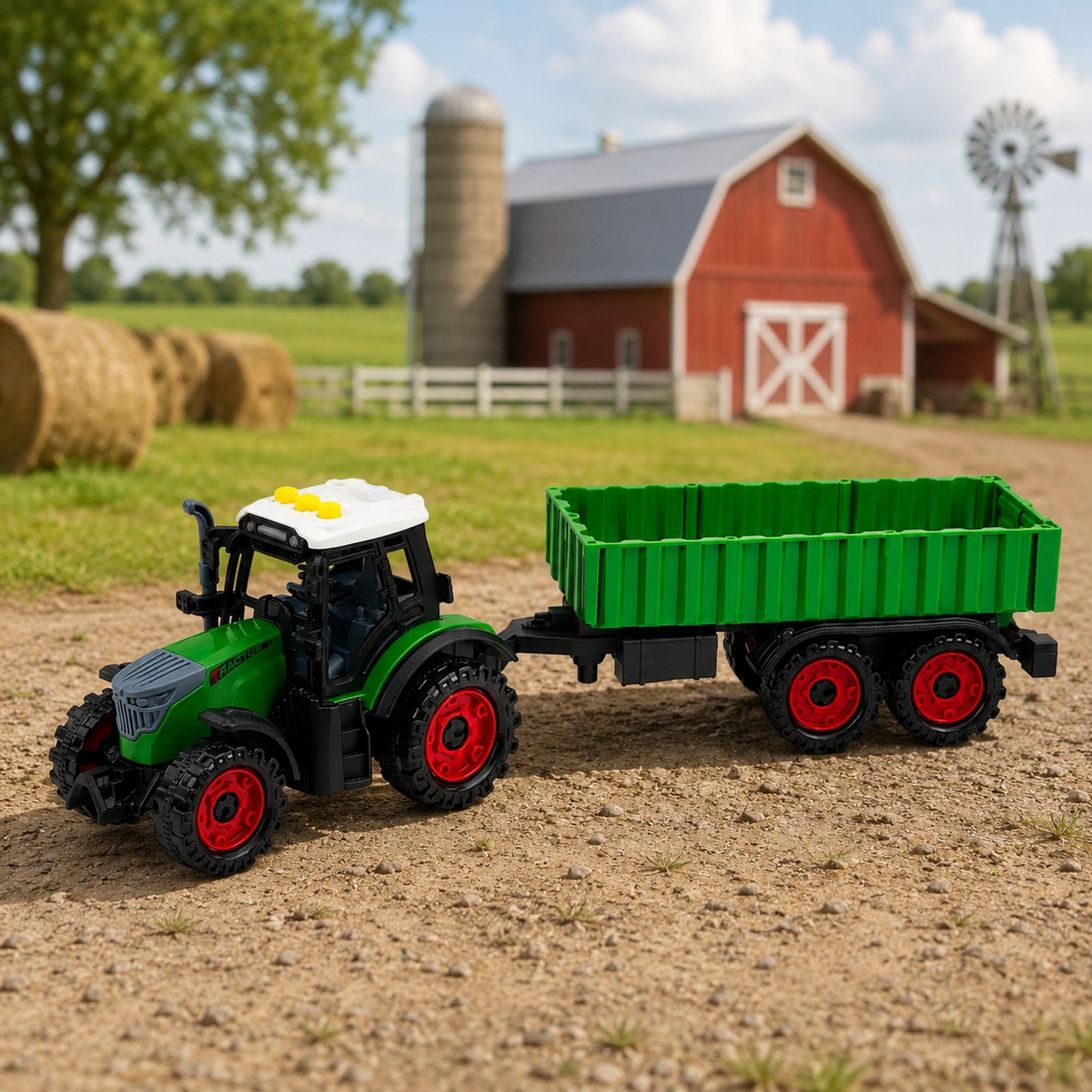 Farm Tractor With Agricultural Trailer Friction Drive Lights Sound 35cm