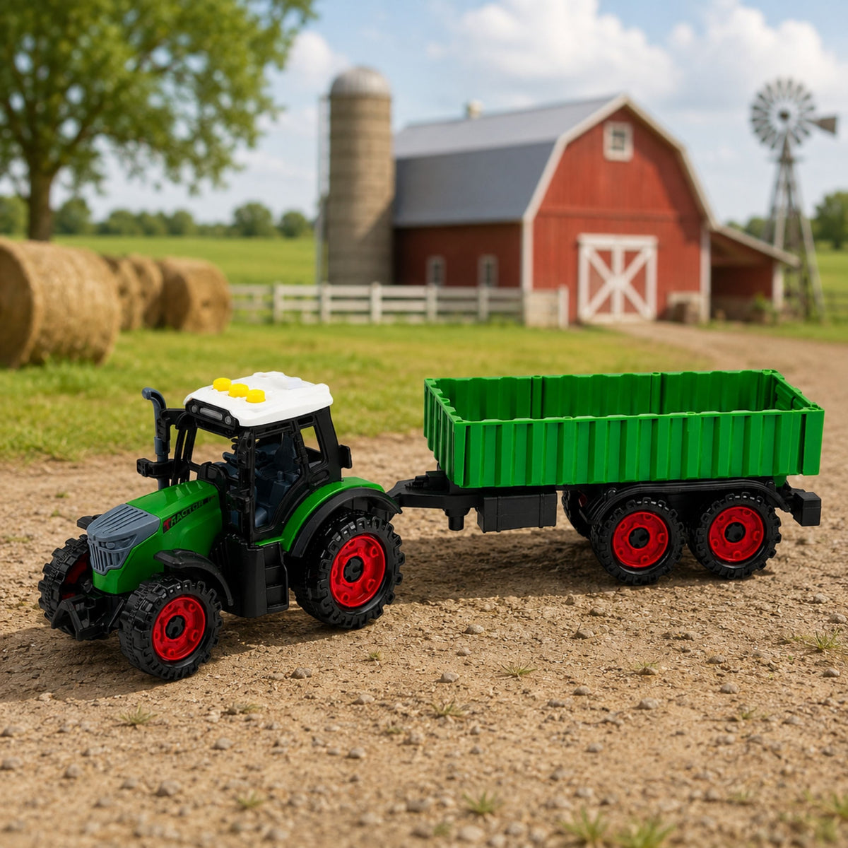 Tracteur agricole avec remorque agricole, lumières d'entraînement par friction, son 35cm
