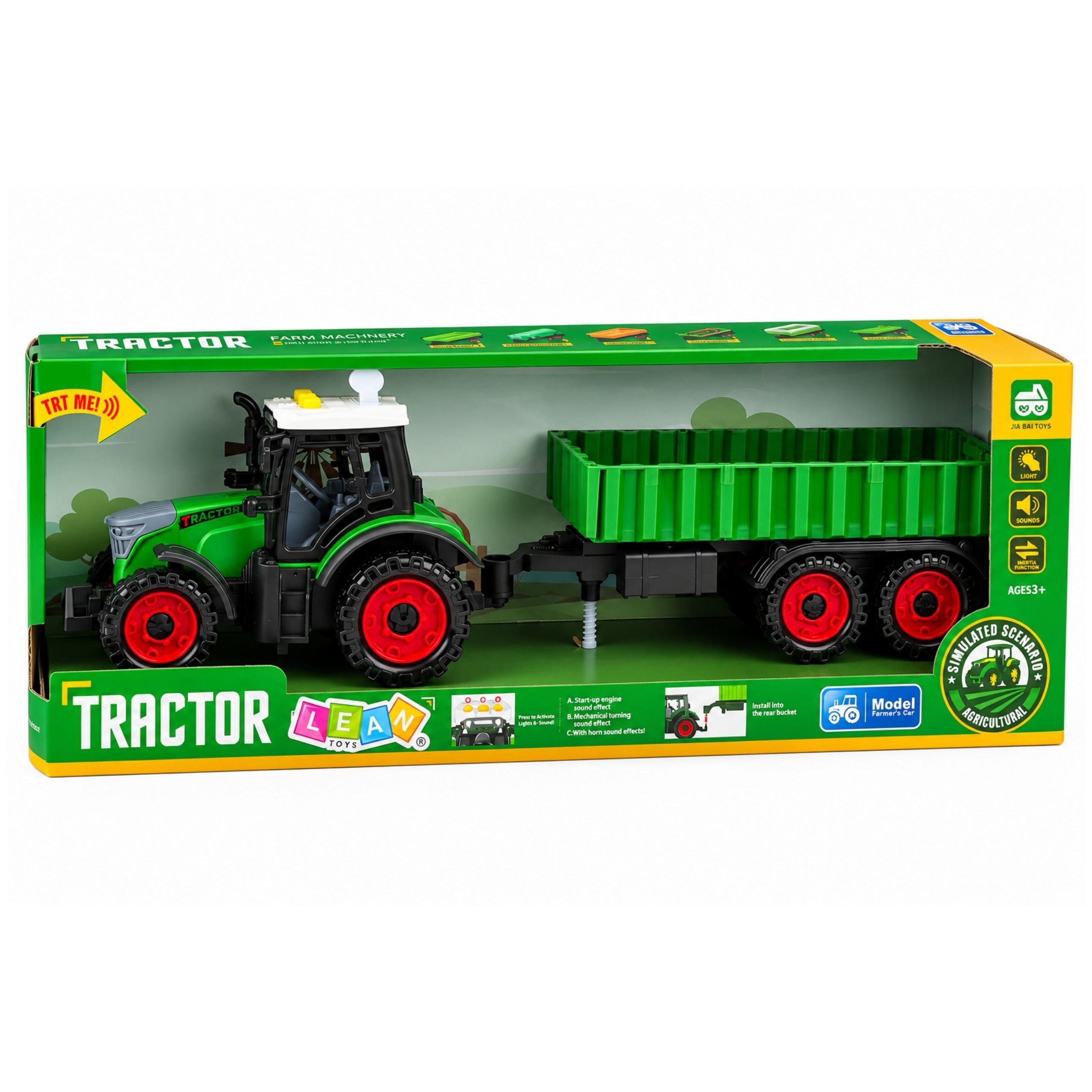 Tracteur agricole avec remorque agricole, lumières d'entraînement par friction, son 35cm