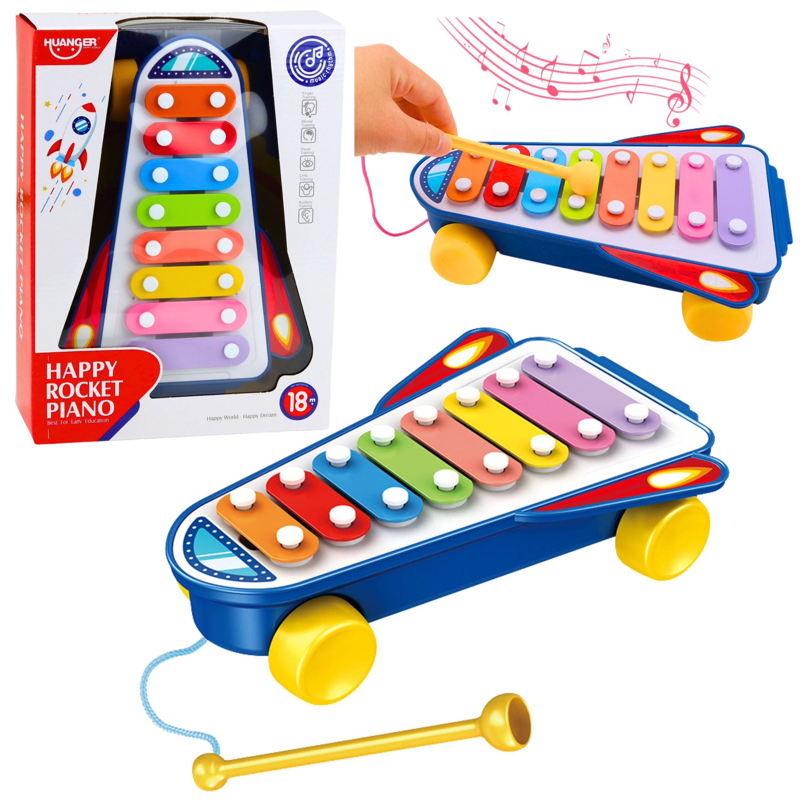 Children's Cymbals Rocket On Wheels Spaceship Baton Blue