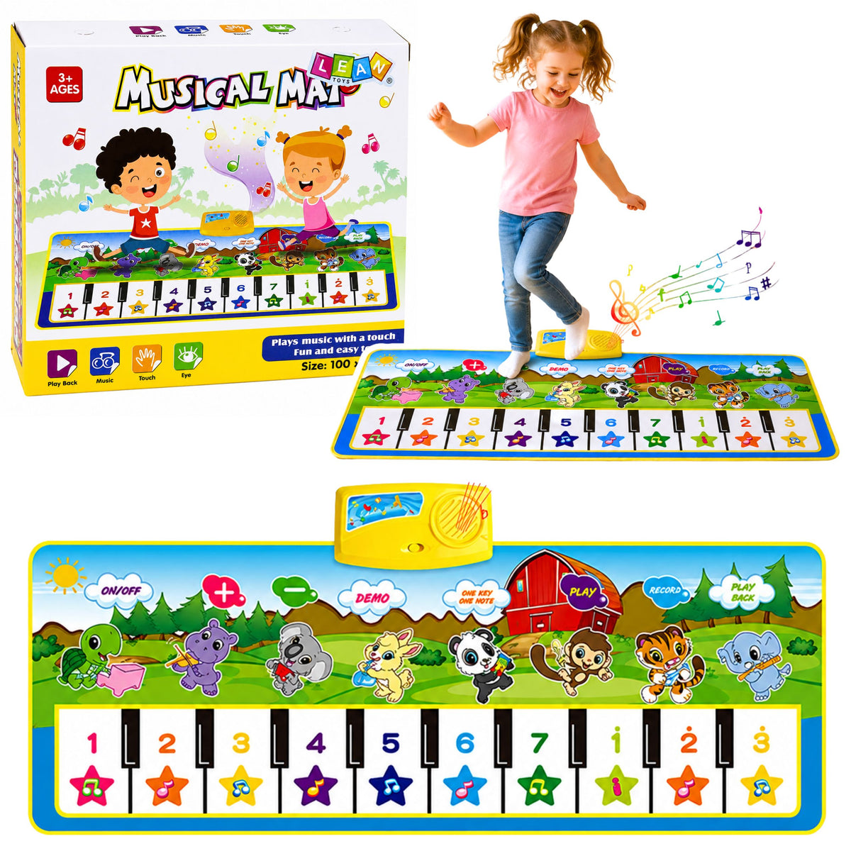 Tappetino Musicale Educativo Pianoforte Animali Suoni di Strumenti 100x36 Cm