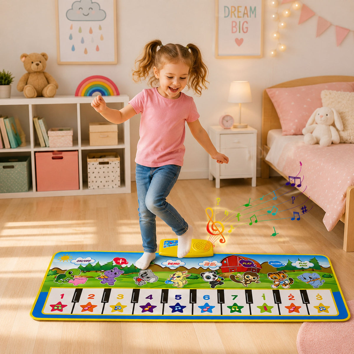 Tappetino Musicale Educativo Pianoforte Animali Suoni di Strumenti 100x36 Cm