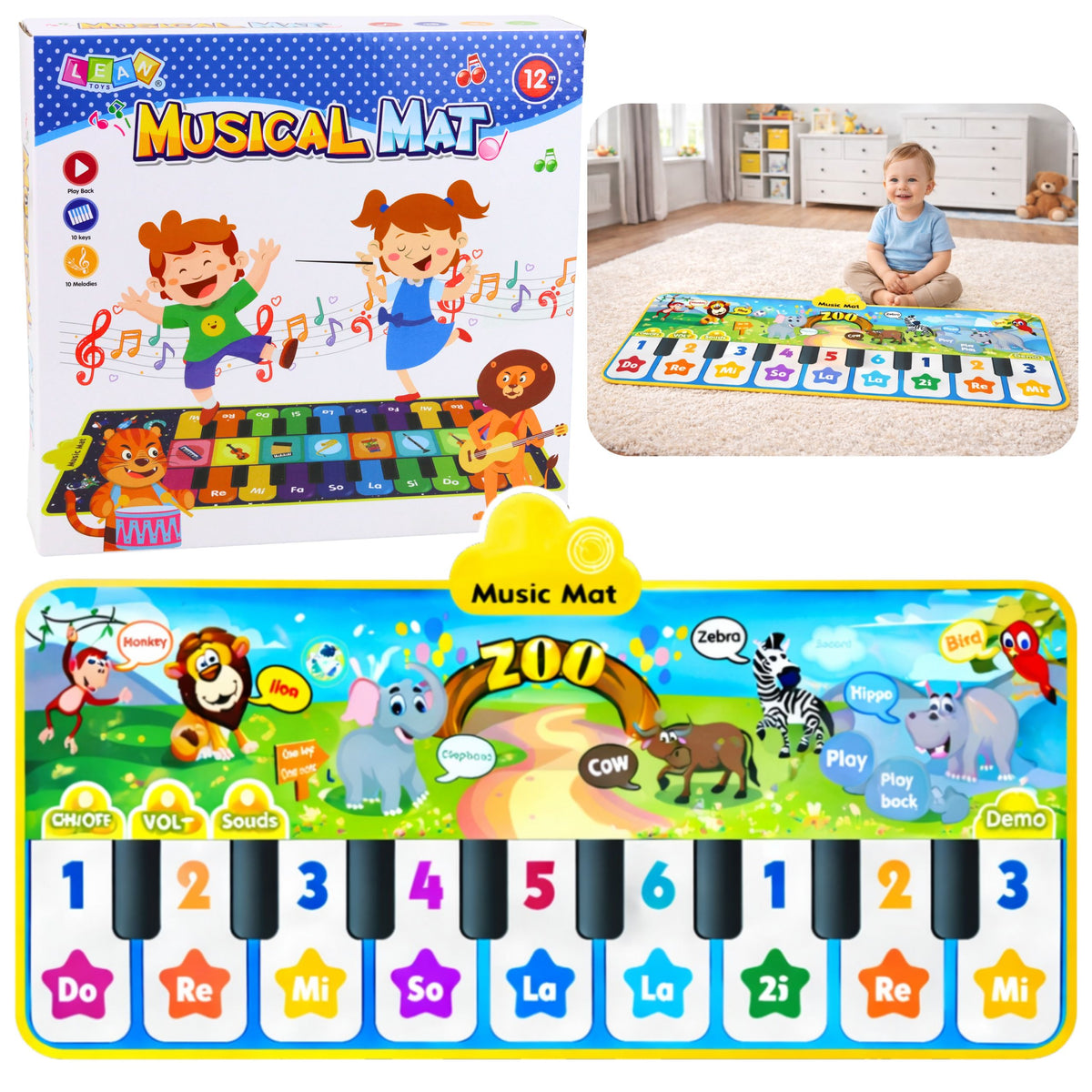 Interactive Dance Mat Piano Zoo Animals 10 Melodies 126 Cm