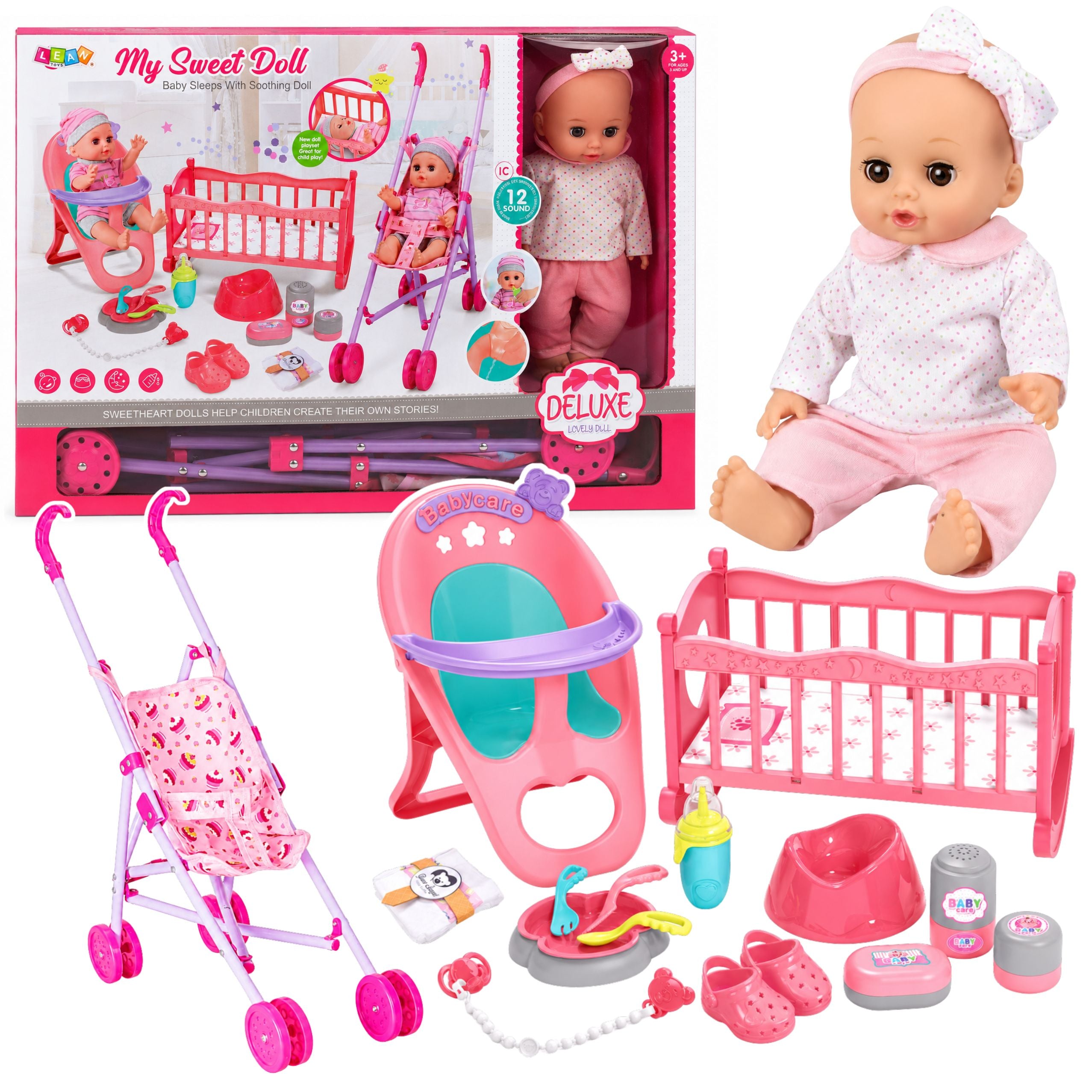 3-in-1 Interactive Baby Doll Peeing Cradle Stroller Accessories Set