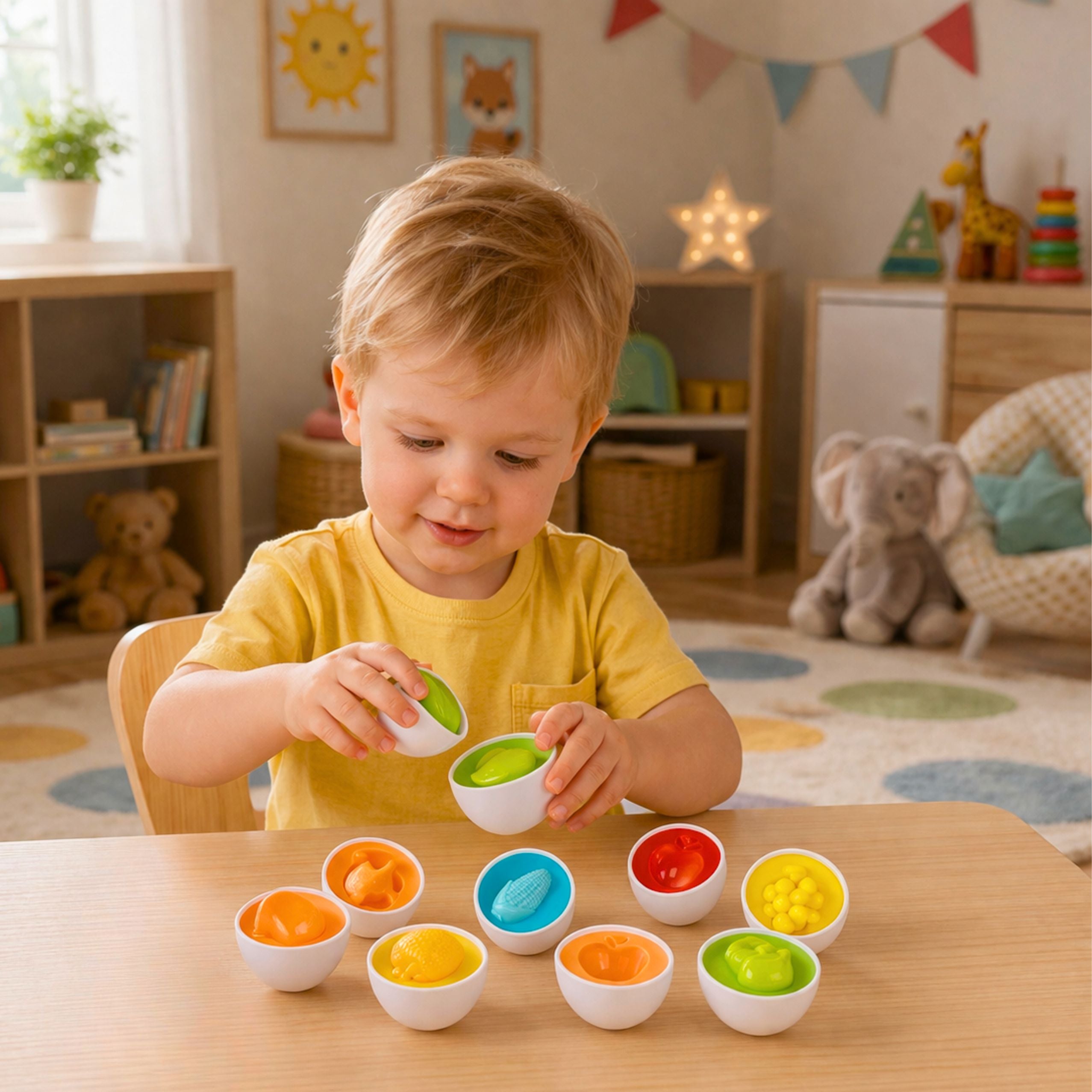 Educational Egg Sorter Shape Matching Colorful Fruits 12 Pcs.