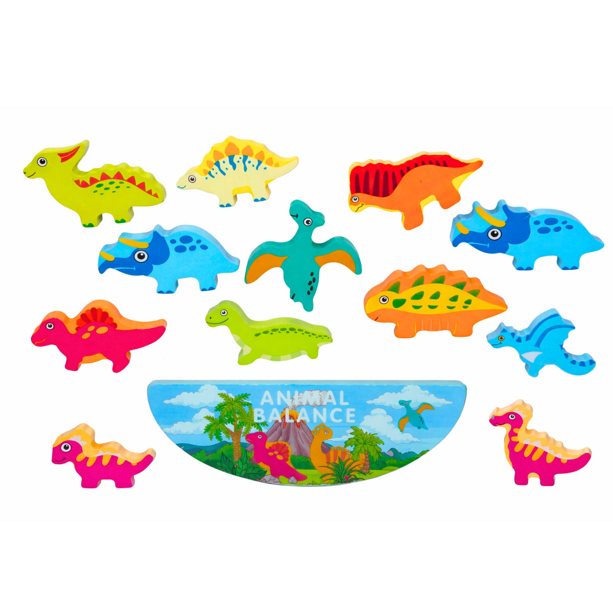 Dinosaur Tower Balance Game Dexterity Wooden Blocks Puzzle 12pcs.