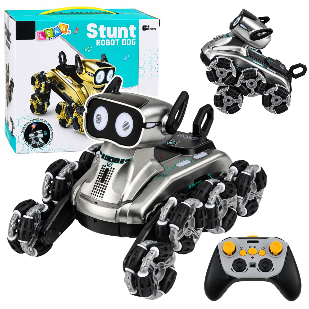 Ferngesteuerter Roboterhund Rc 8 Räder Demomodus Tricks Silber