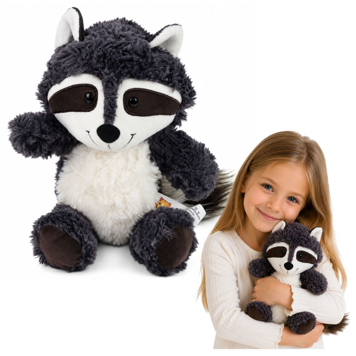Plush Toy Cuddly Animal Raccoon White And Gray 25 Cm