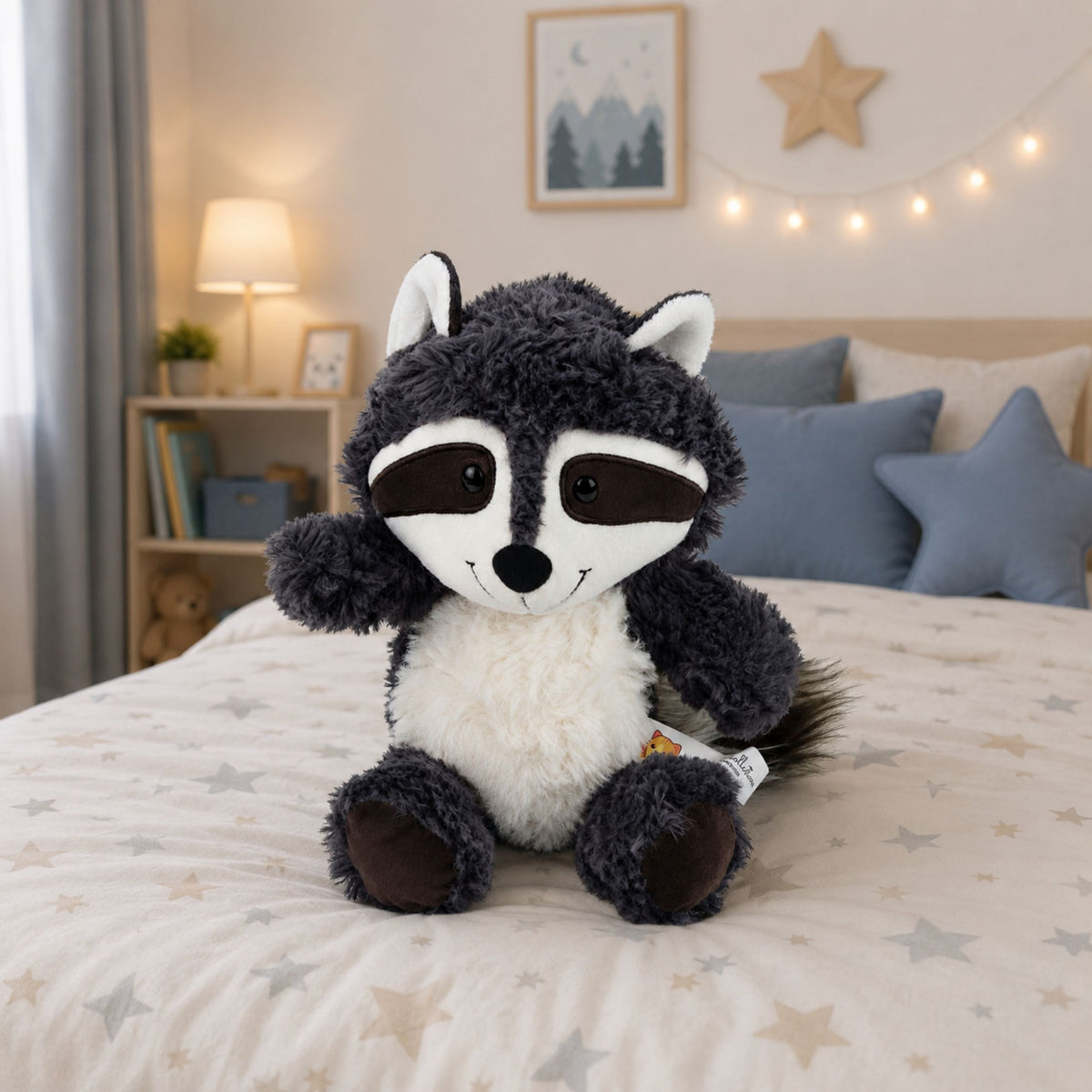 Plush Toy Cuddly Animal Raccoon White And Gray 25 Cm