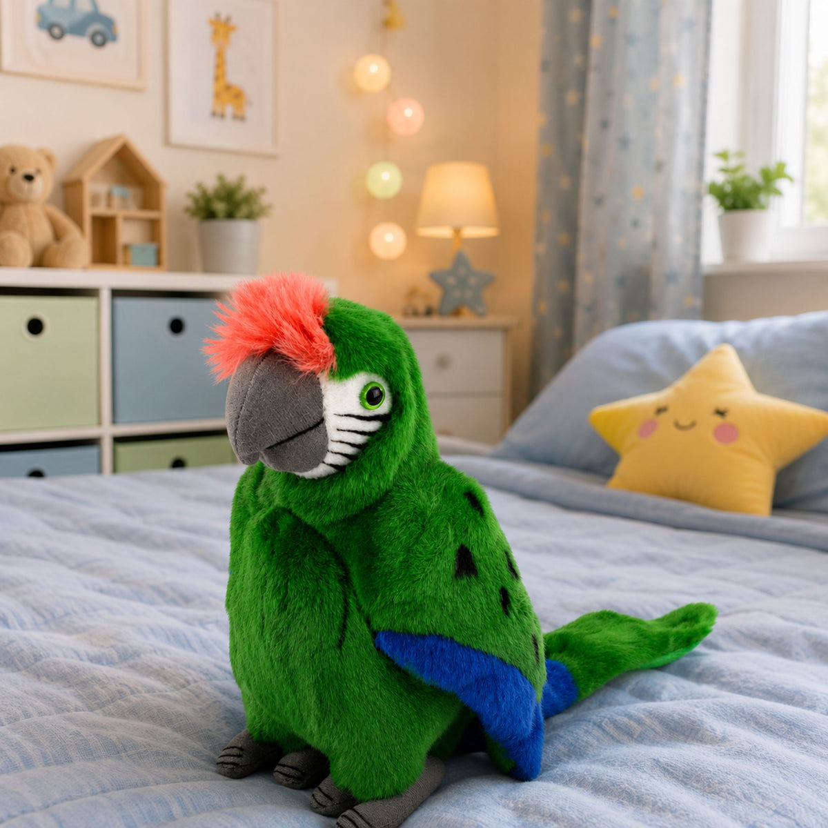 Peluche Pappagallo Ara Uccello Esotico Mascotte Peluche Verde 24 Cm
