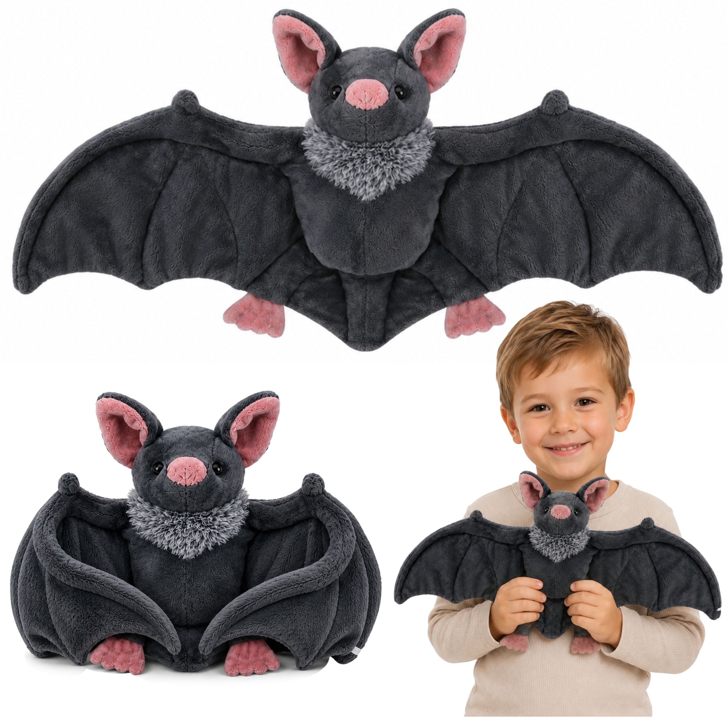 Plush Toy Bat With Foldable Wings Gray 57 Cm