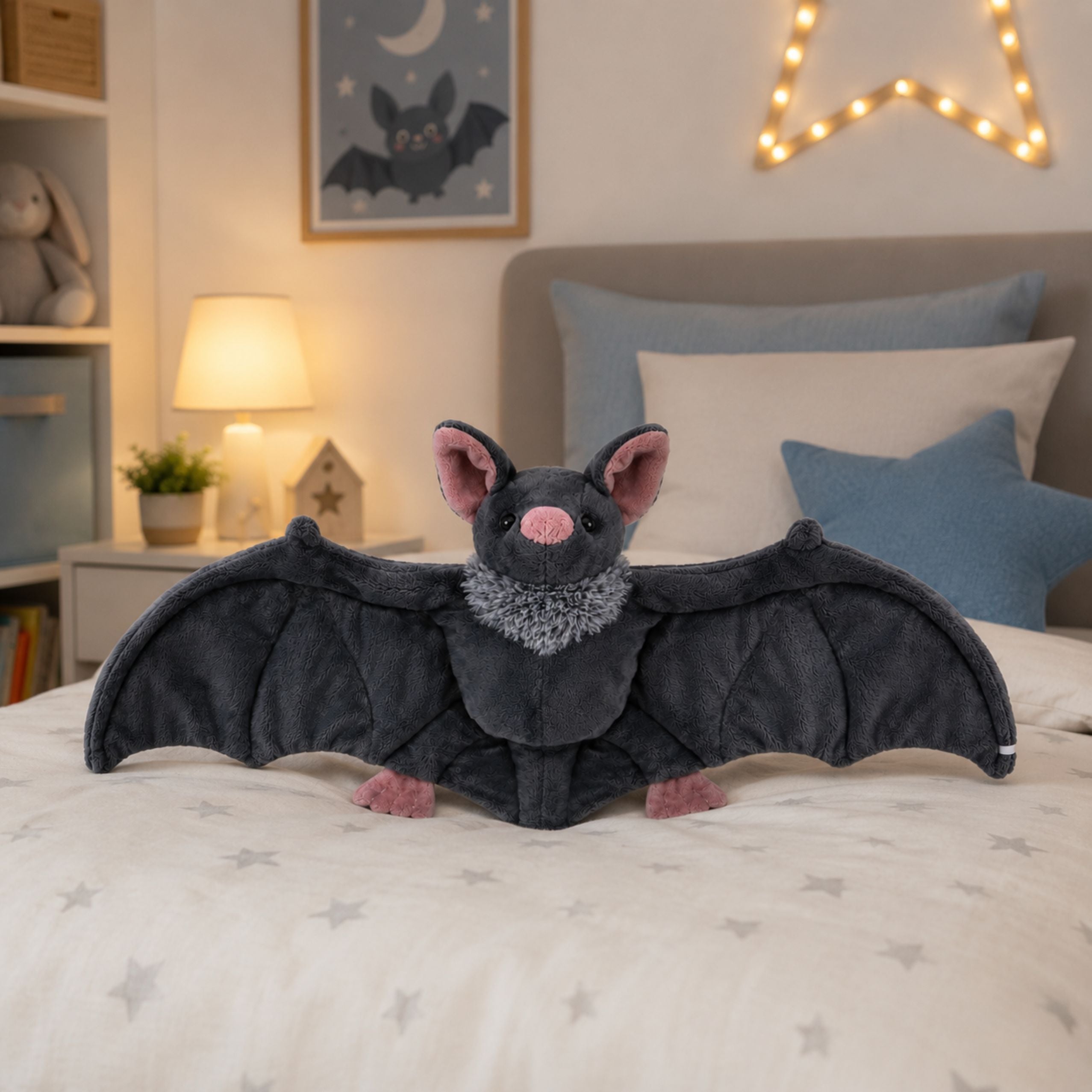Plush Toy Bat With Foldable Wings Gray 57 Cm
