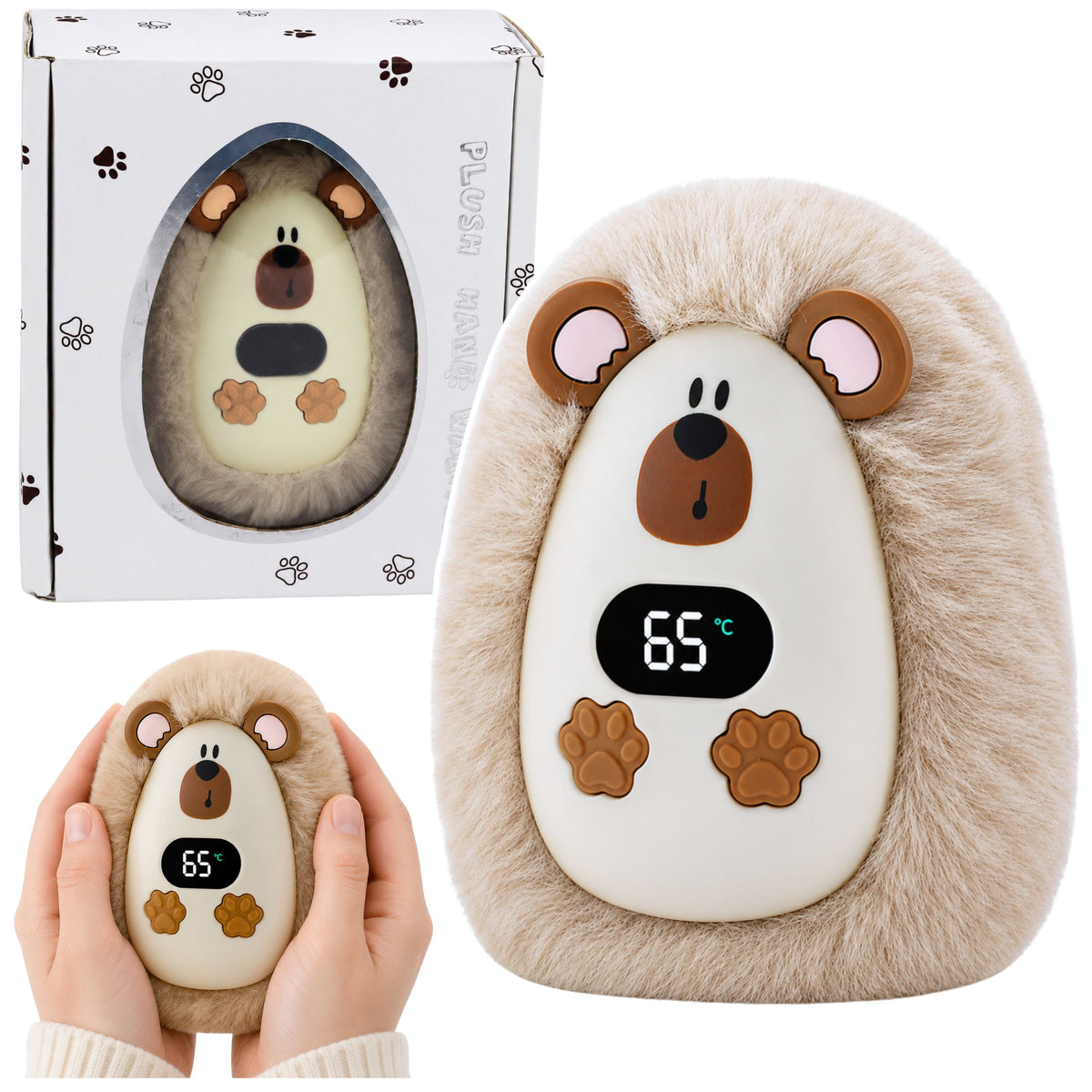 Plysch Hedgehog Hand Warmer Uppladdningsbar Beige 45°c / 55°c / 65°c
