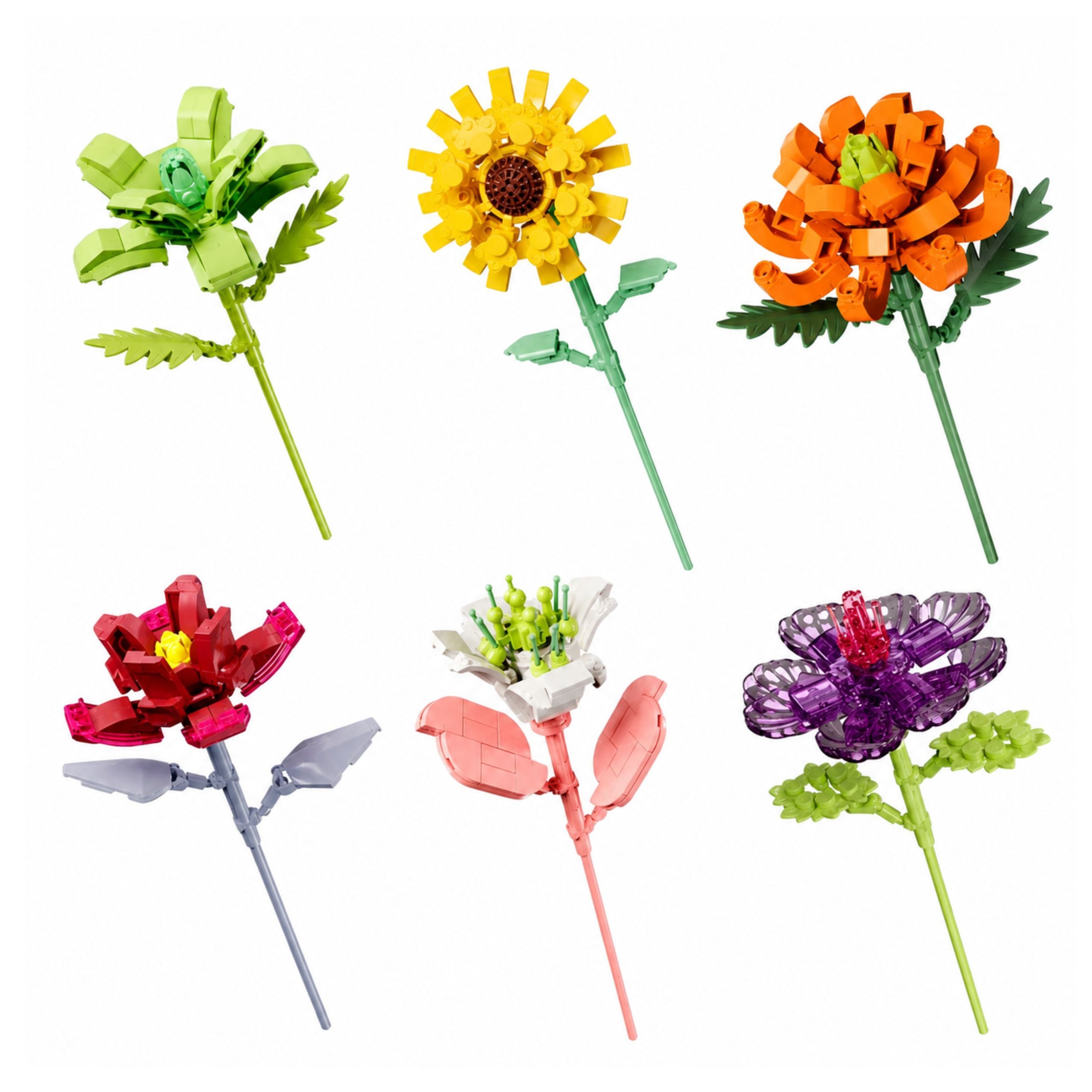 Building Blocks Single Flower With Stem Colorful Mix 71-106 Pieces