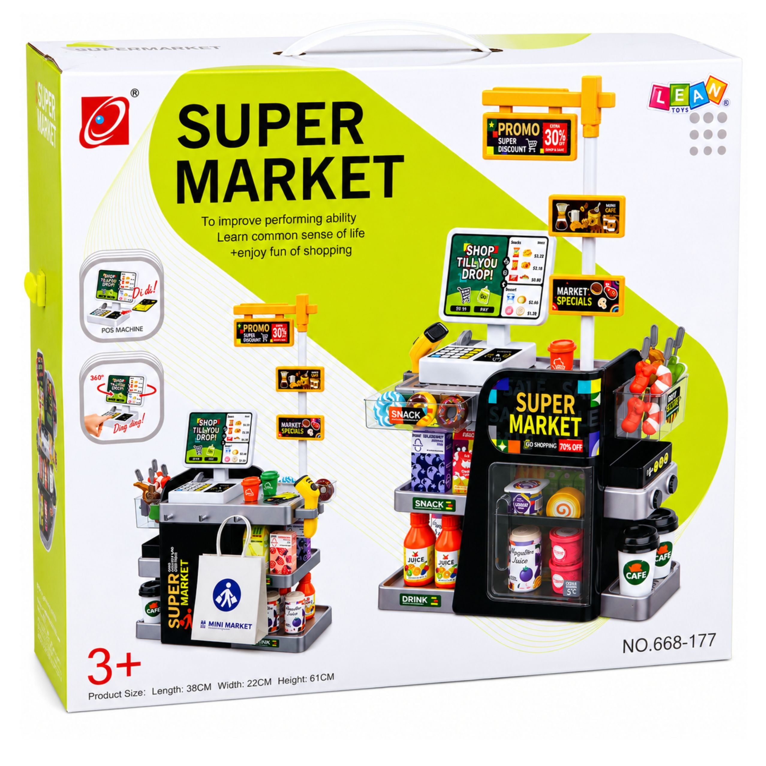 Supermarket Cash Register Scanner Beverage Dispenser Lights Sounds 65 Pcs.