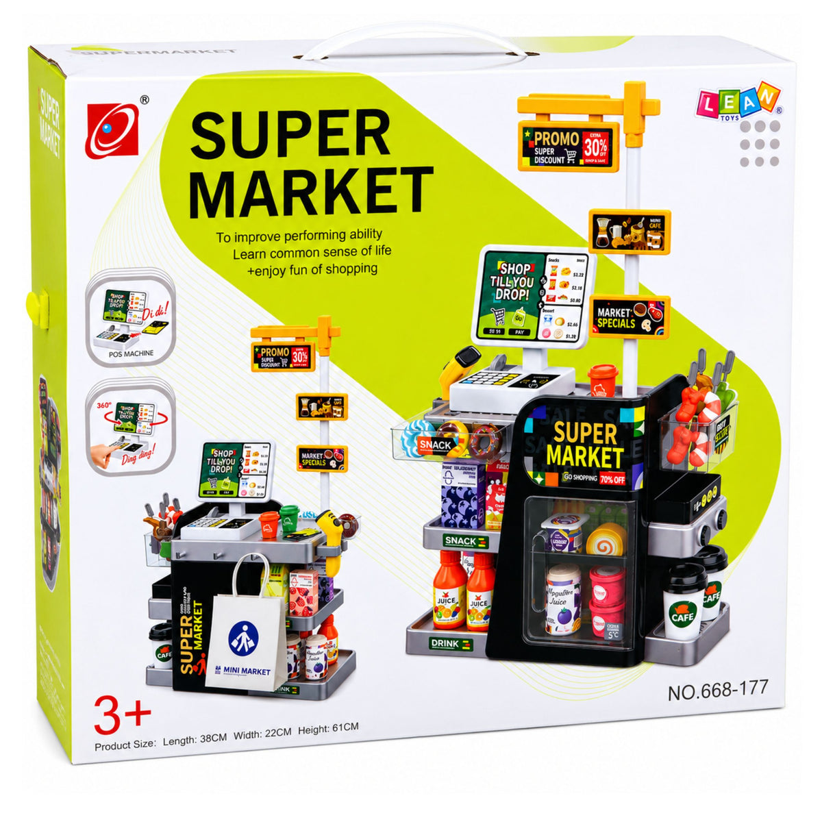Supermarket Cash Register Scanner Beverage Dispenser Lights Sounds 65 Pcs.
