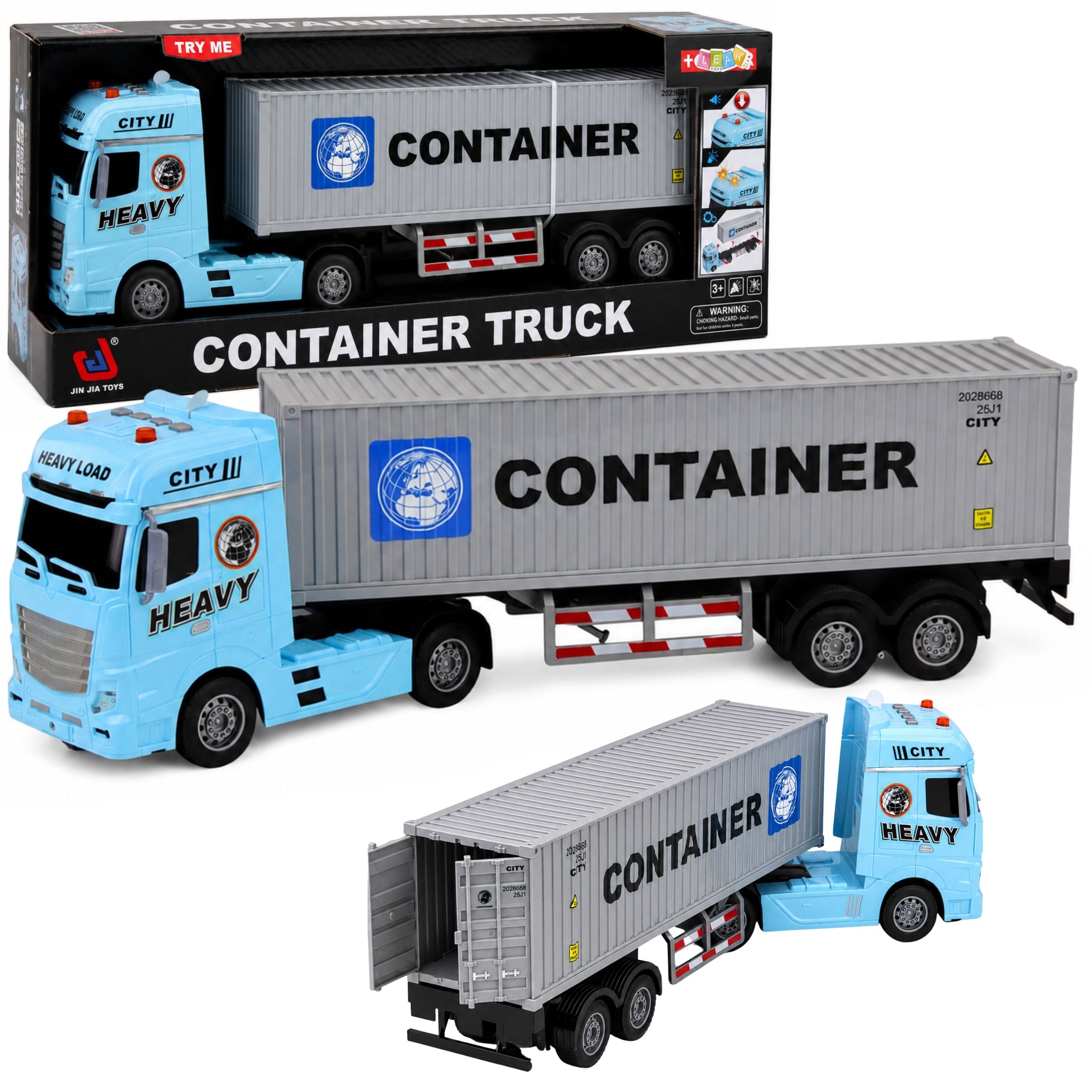 Truck With Container Opening Doors Lights Sounds Blue 54 Cm