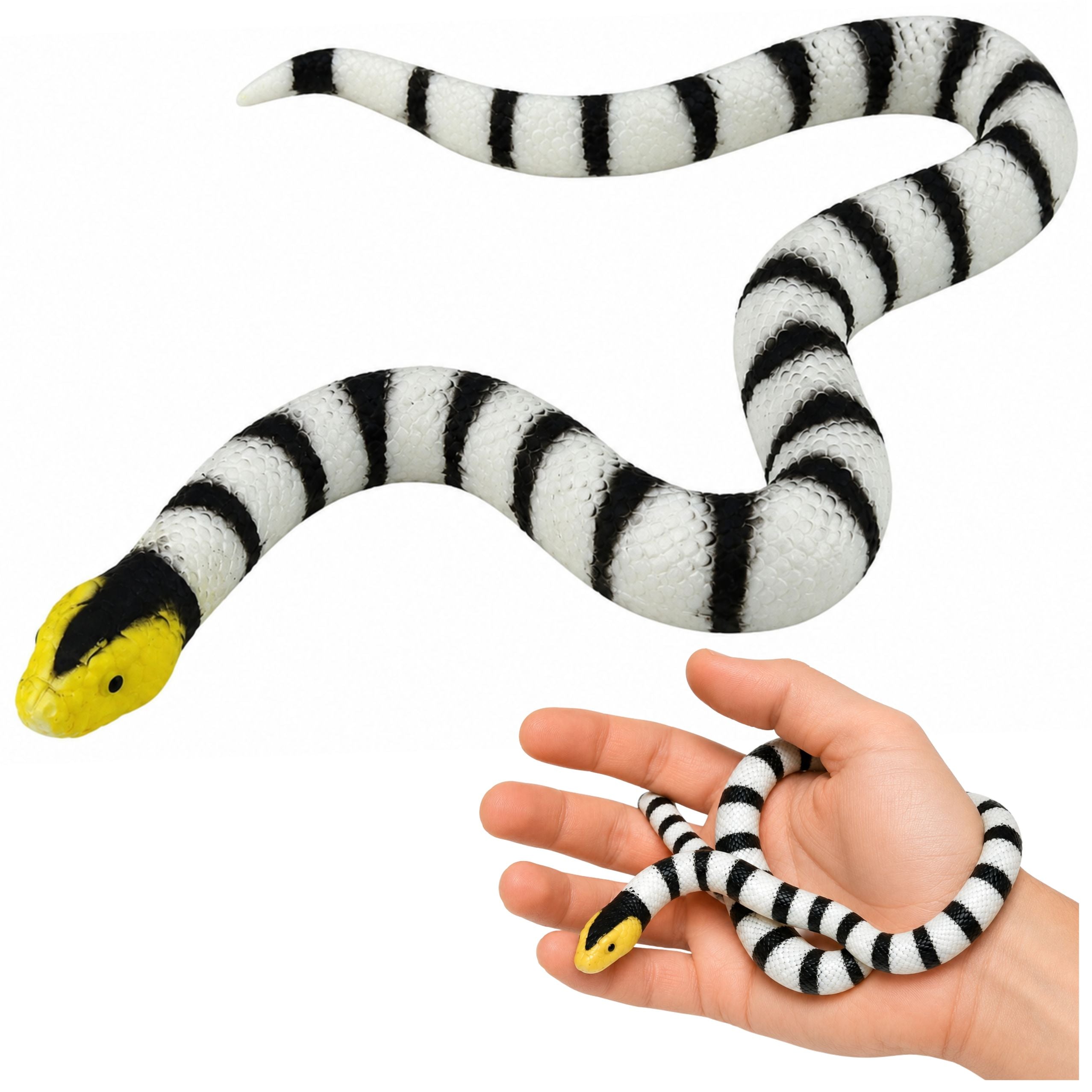 Rubber Snake Figurine Stretchable Realistic Black And White 33 Cm