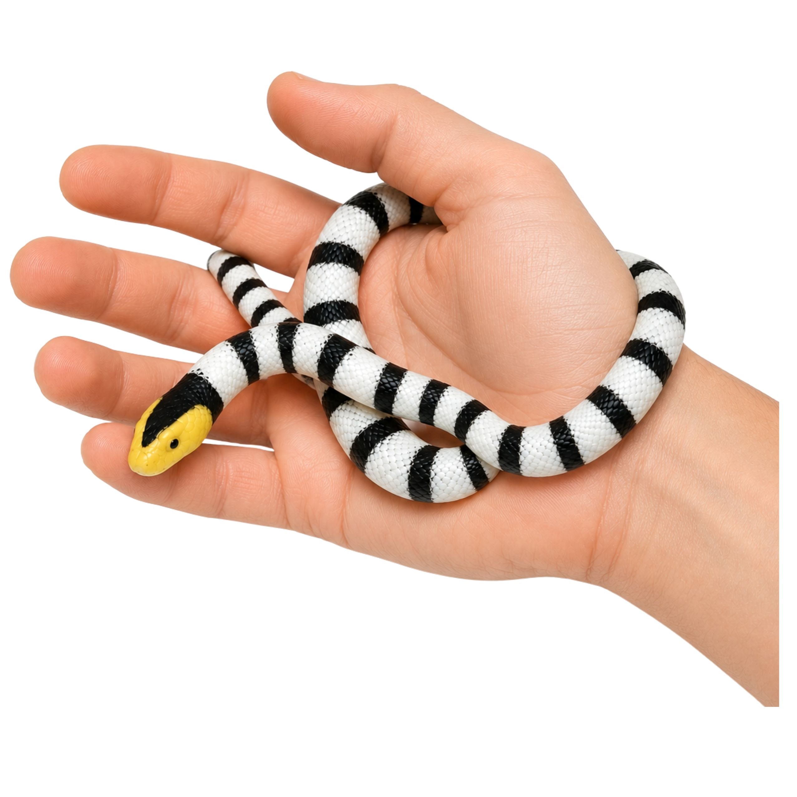 Rubber Snake Figurine Stretchable Realistic Black And White 33 Cm