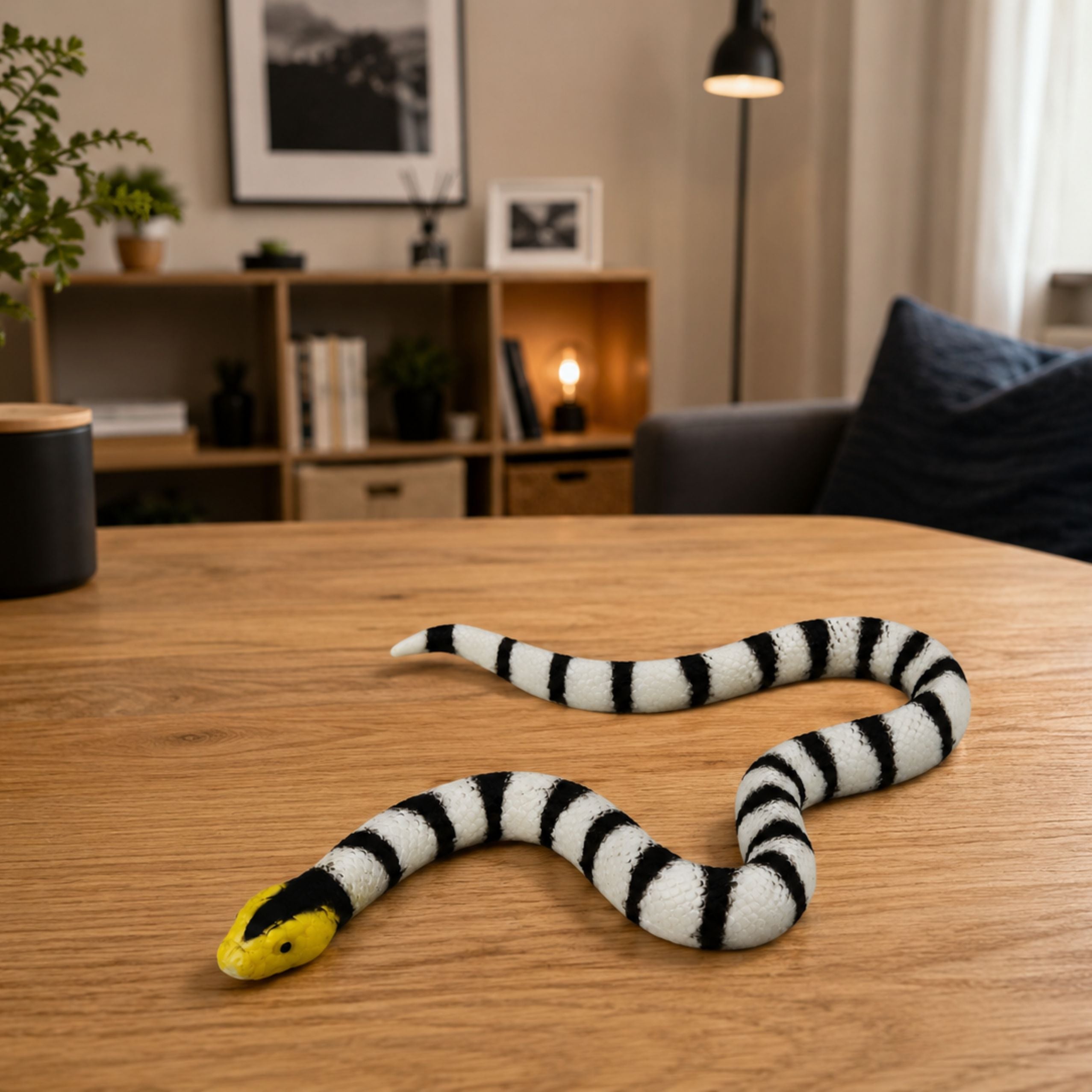 Rubber Snake Figurine Stretchable Realistic Black And White 33 Cm