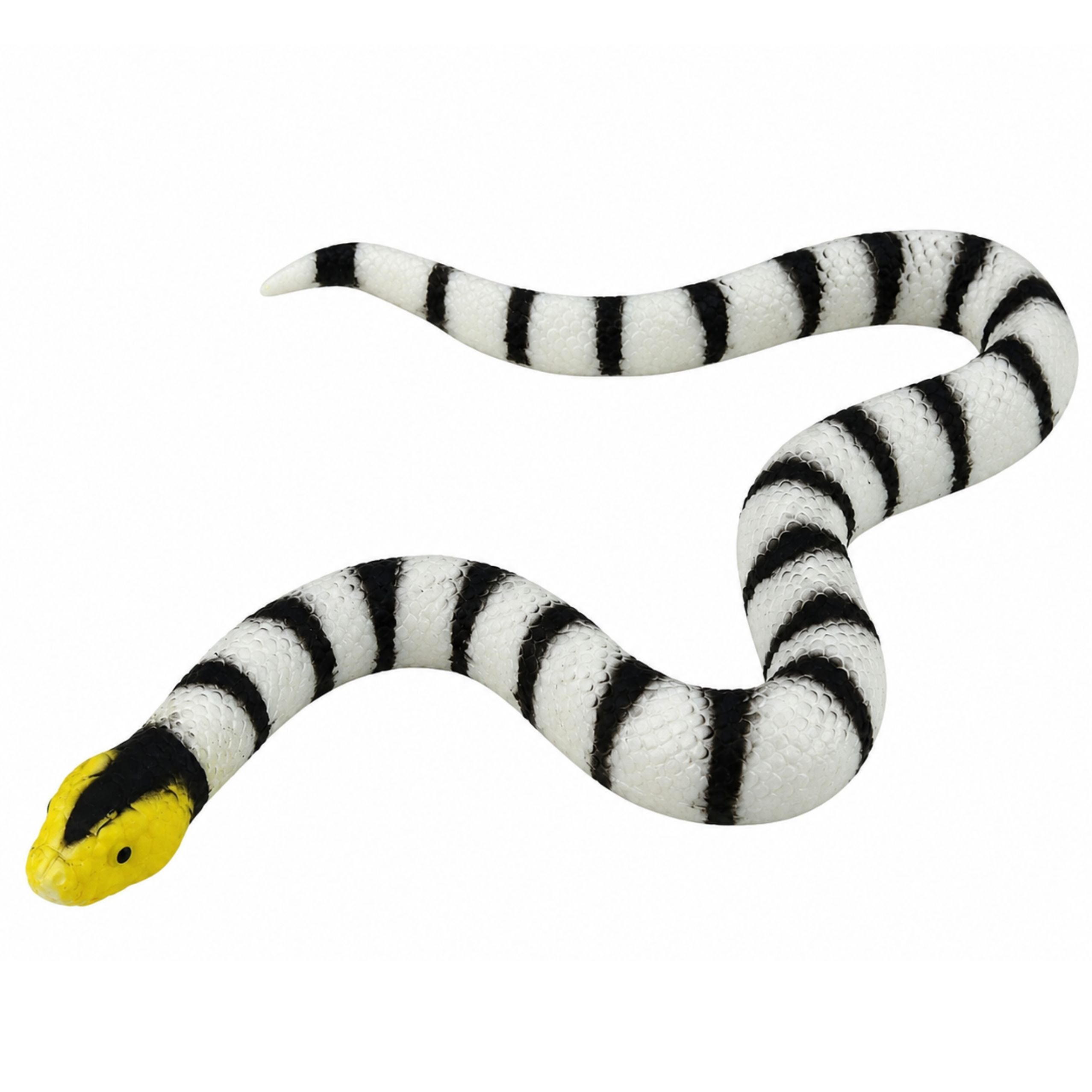 Rubber Snake Figurine Stretchable Realistic Black And White 33 Cm