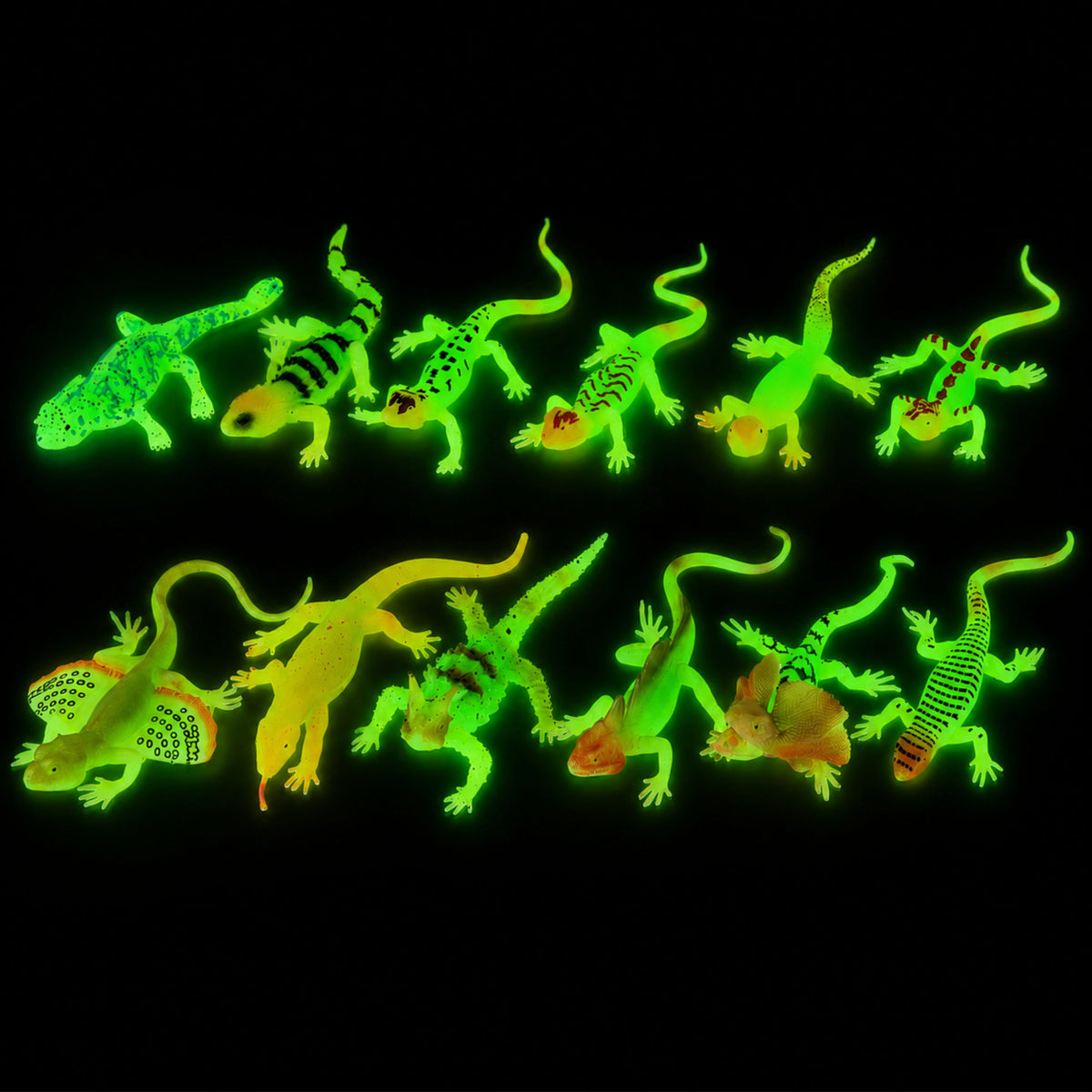 Fluorescerende grøn Glow-in-the-mørke Lizard Gummi Figur 15 cm