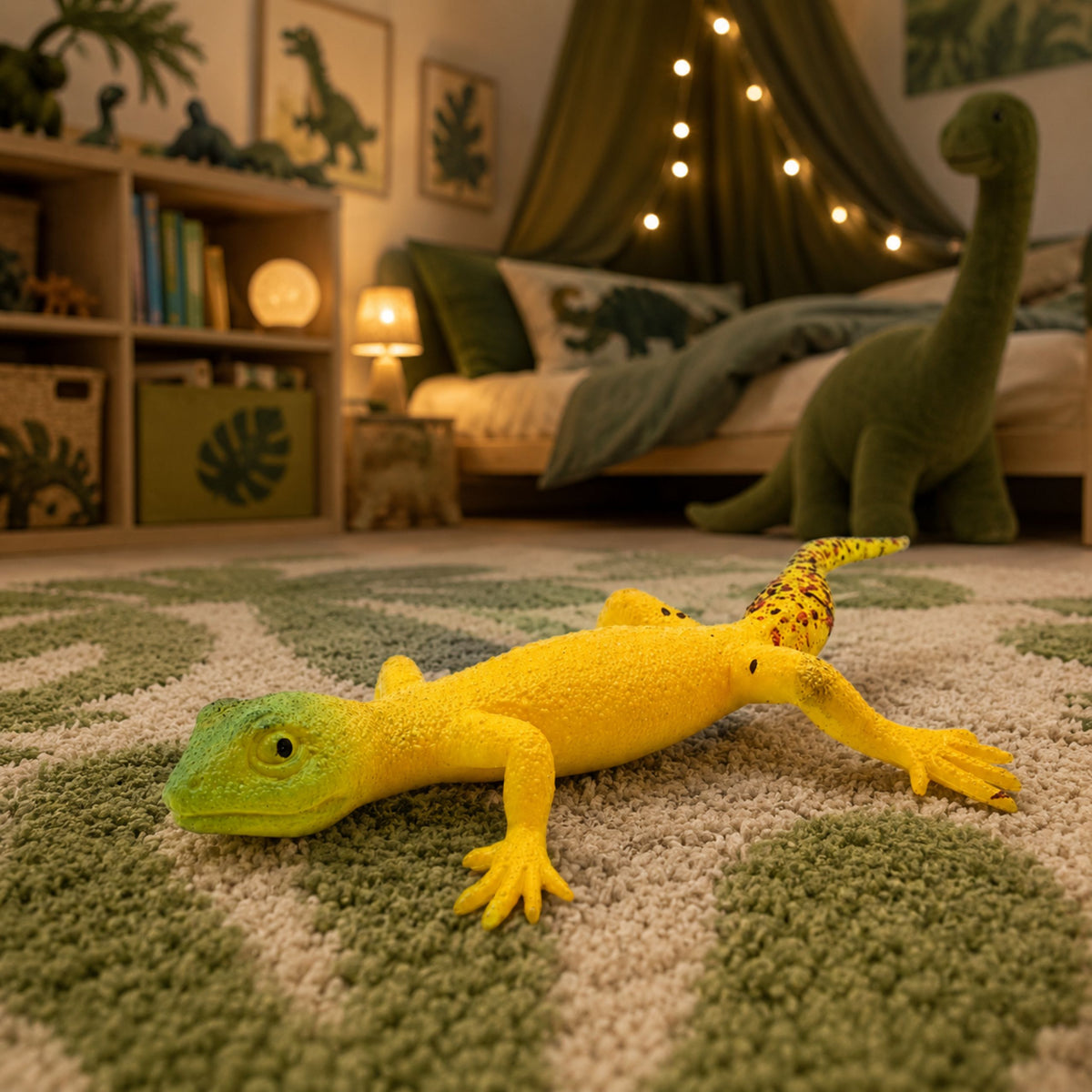 Figurine en caoutchouc Gecko doré reptile réaliste extensible 15,5 cm