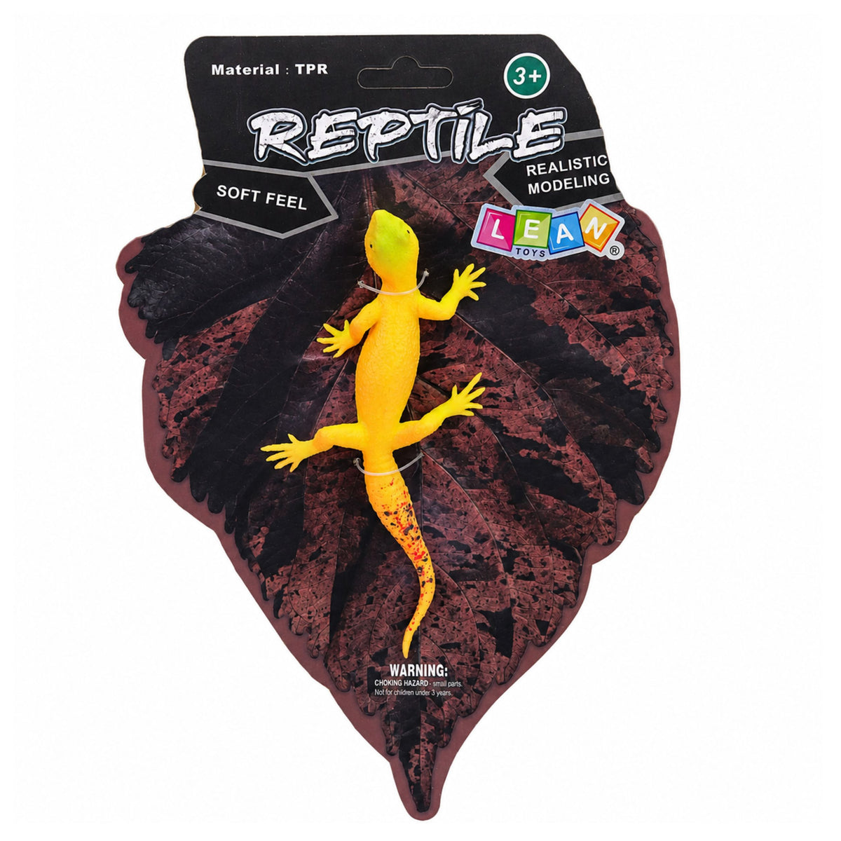 Figurine en caoutchouc Gecko doré reptile réaliste extensible 15,5 cm