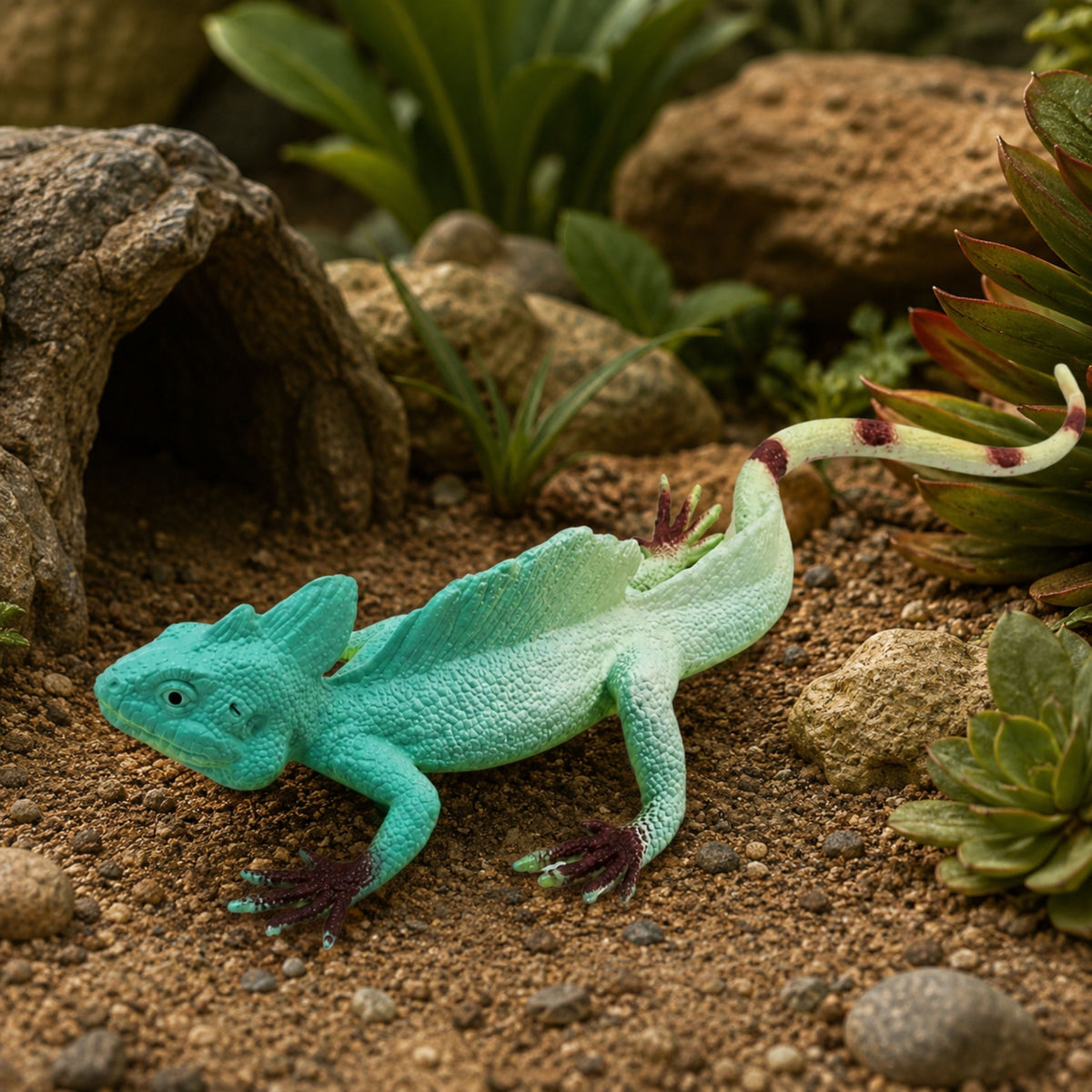Agama Lizard Sailboat Rubber Figure Stretchable Realistic 16 Cm