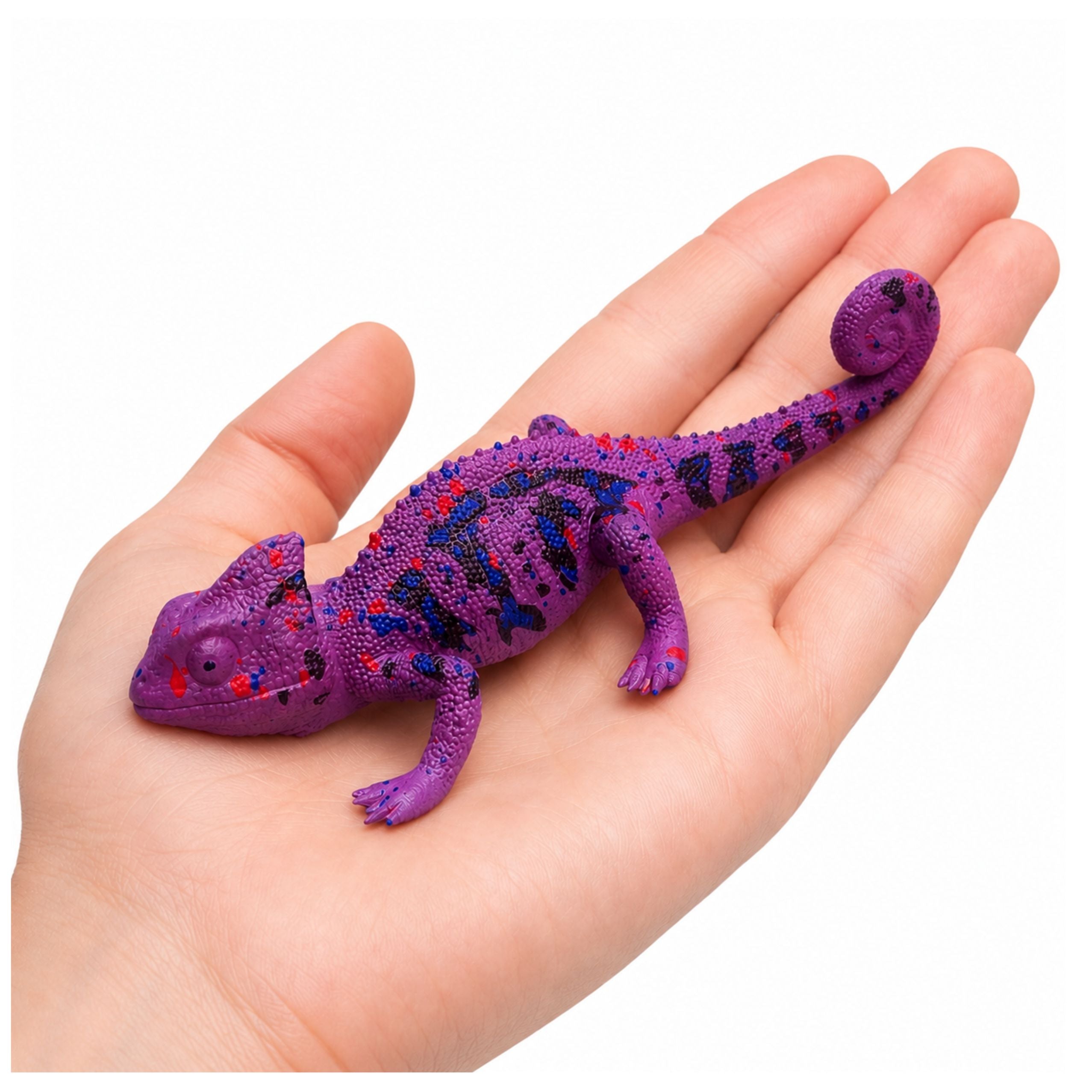 Chameleon Rubber Figurine Stretchable Realistic Purple Reptile 14 Cm