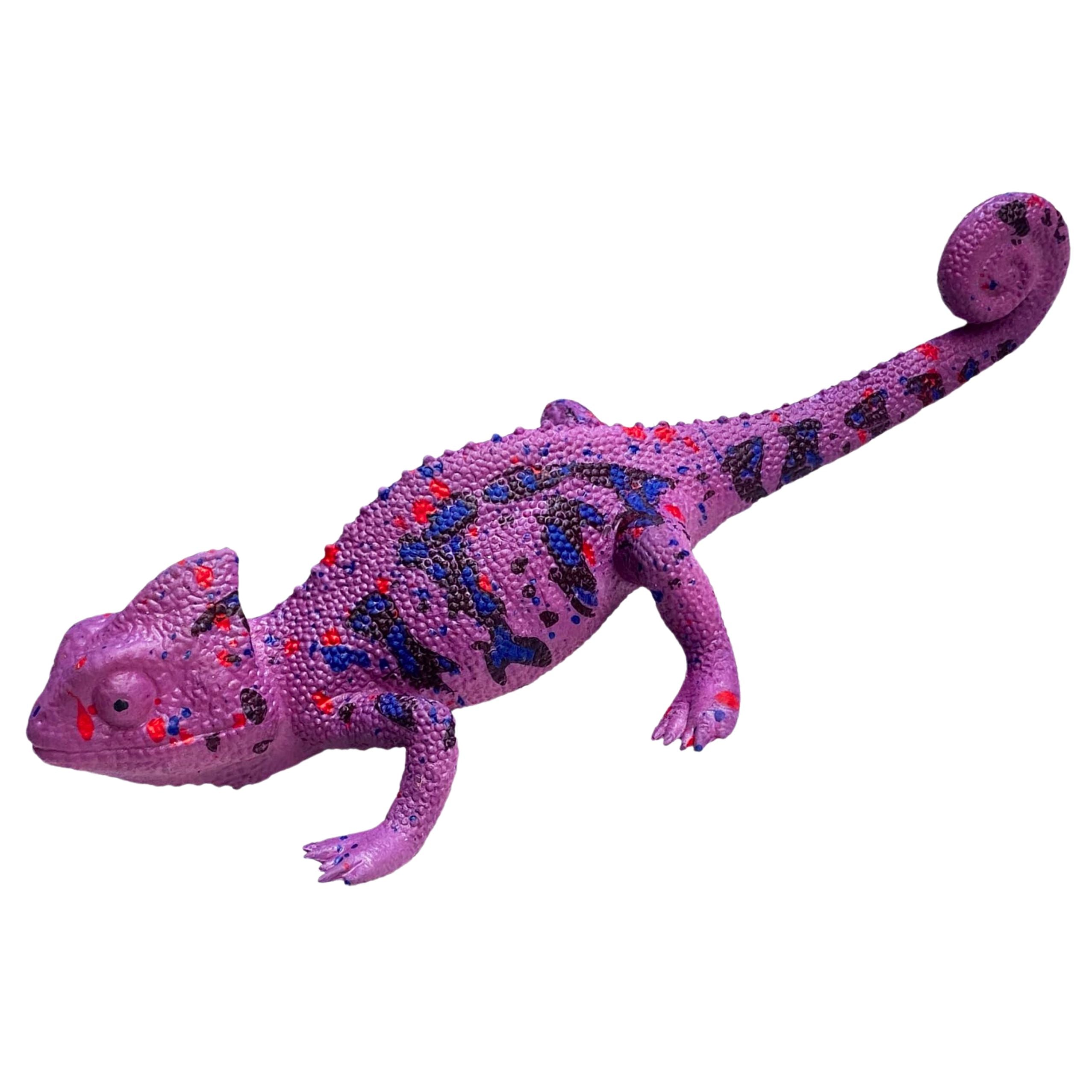 Chameleon Rubber Figurine Stretchable Realistic Purple Reptile 14 Cm
