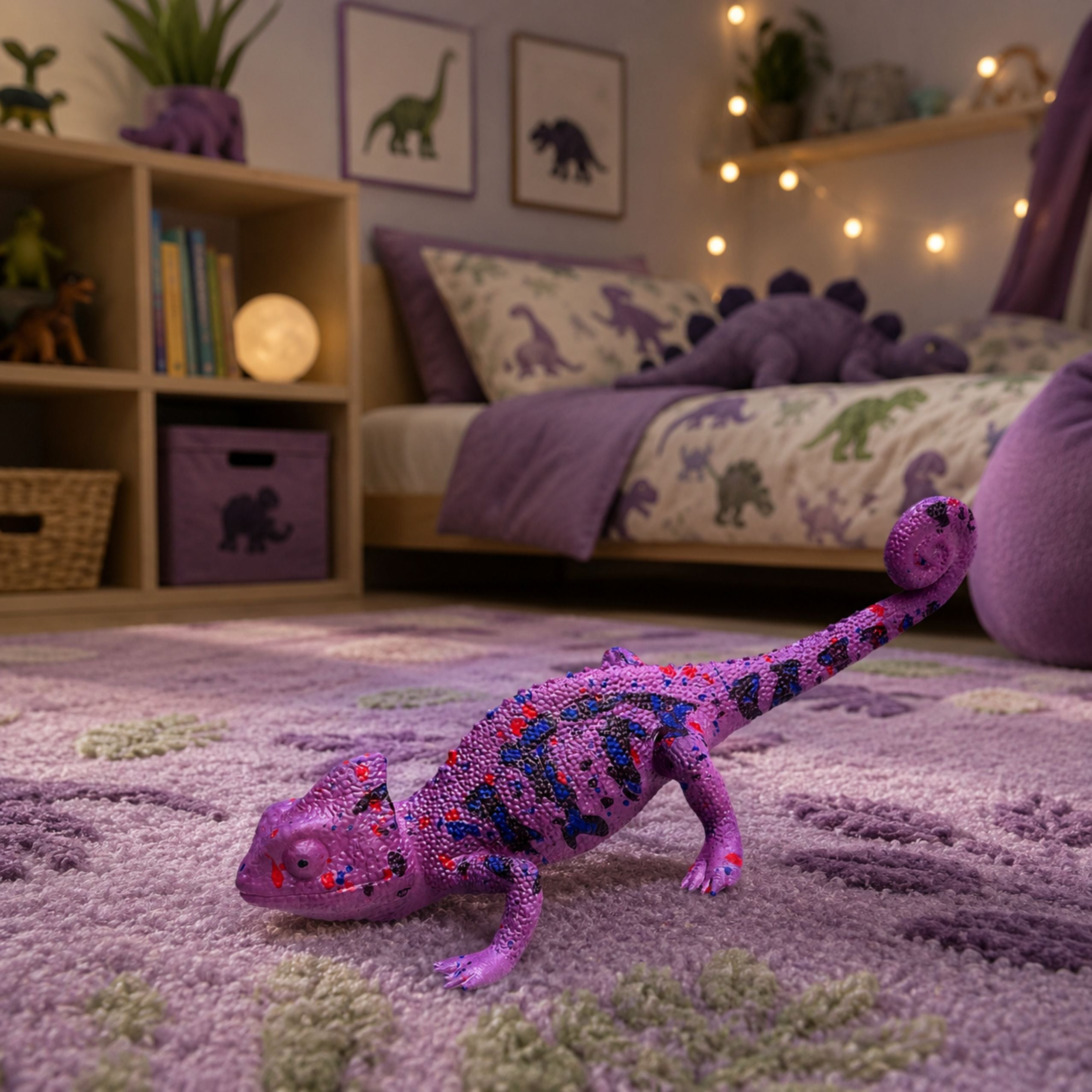 Chameleon Rubber Figurine Stretchable Realistic Purple Reptile 14 Cm