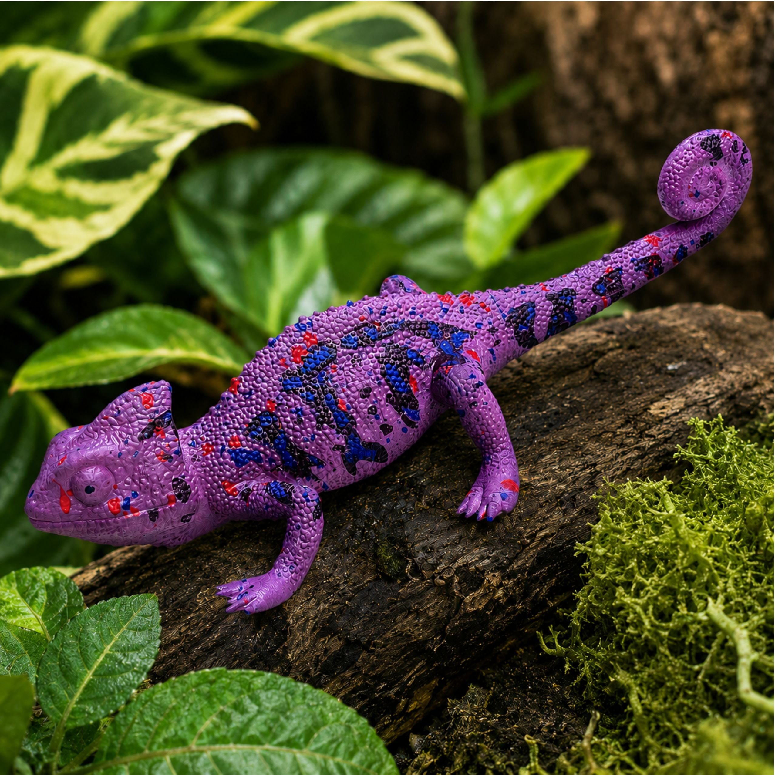 Chameleon Rubber Figurine Stretchable Realistic Purple Reptile 14 Cm