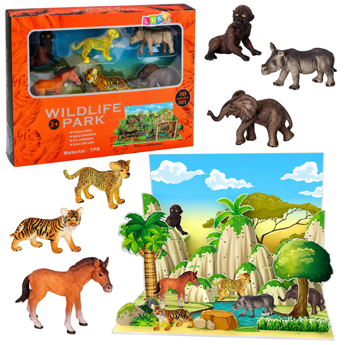 Set figurine animale sălbatice Leopard Tigru Elephant Horse Park 3d Board