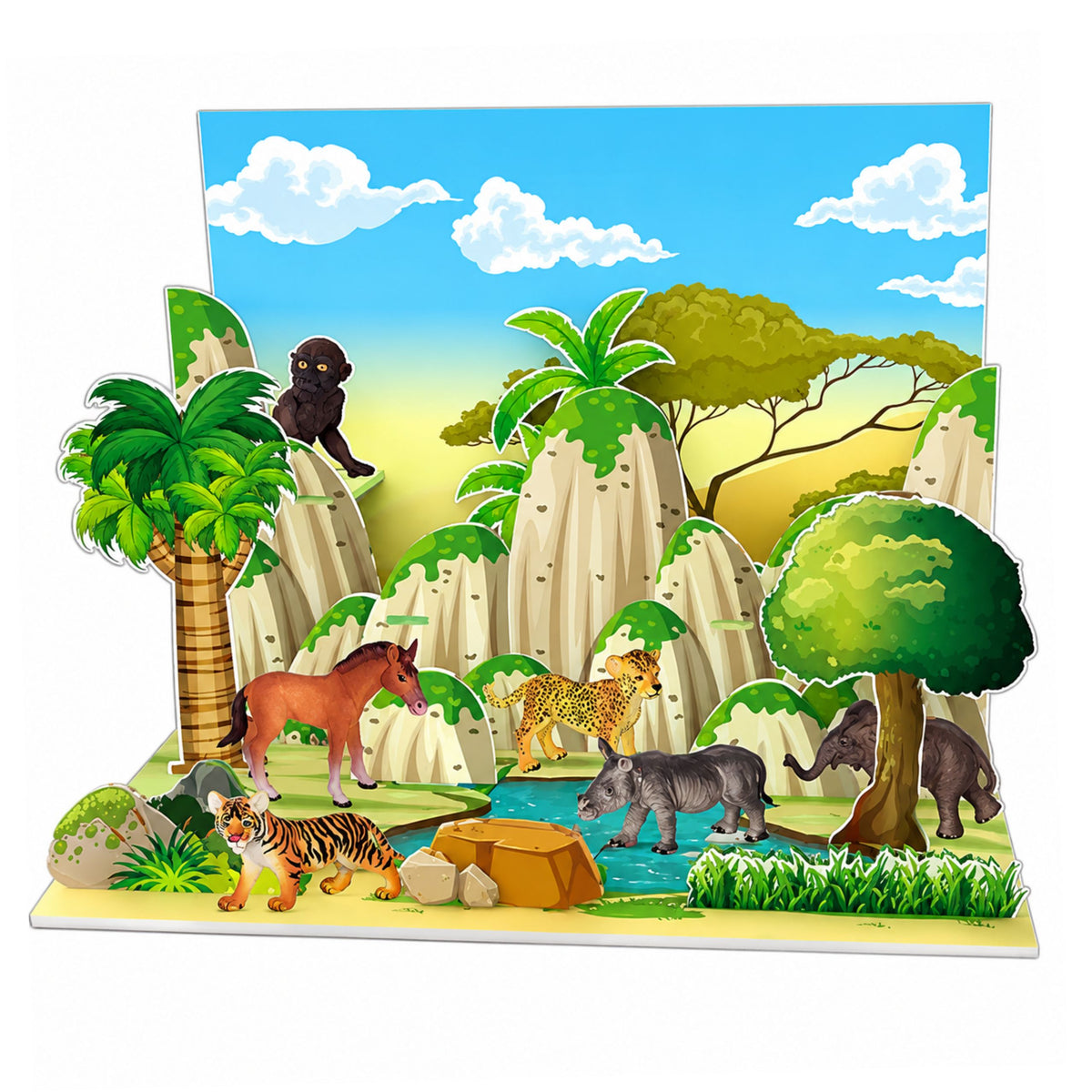 Set figurine animale sălbatice Leopard Tigru Elephant Horse Park 3d Board