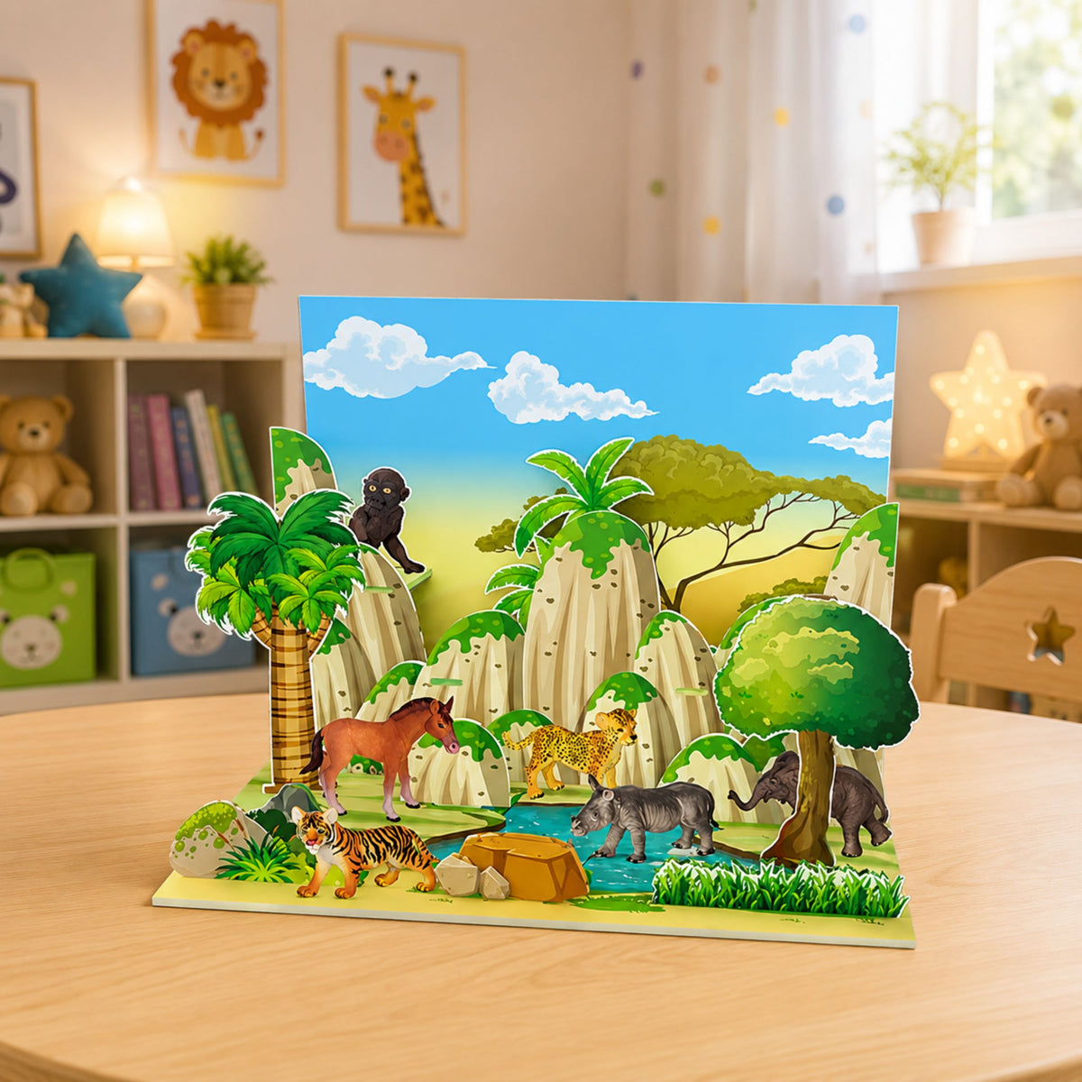 Set figurine animale sălbatice Leopard Tigru Elephant Horse Park 3d Board