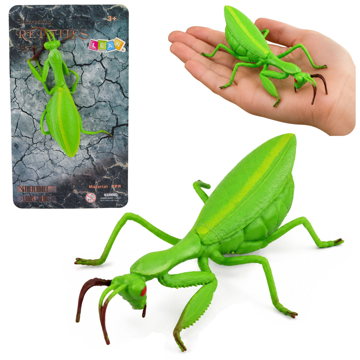 Praying Mantis Rubber Figure Stretchable Realistic Green 18 Cm
