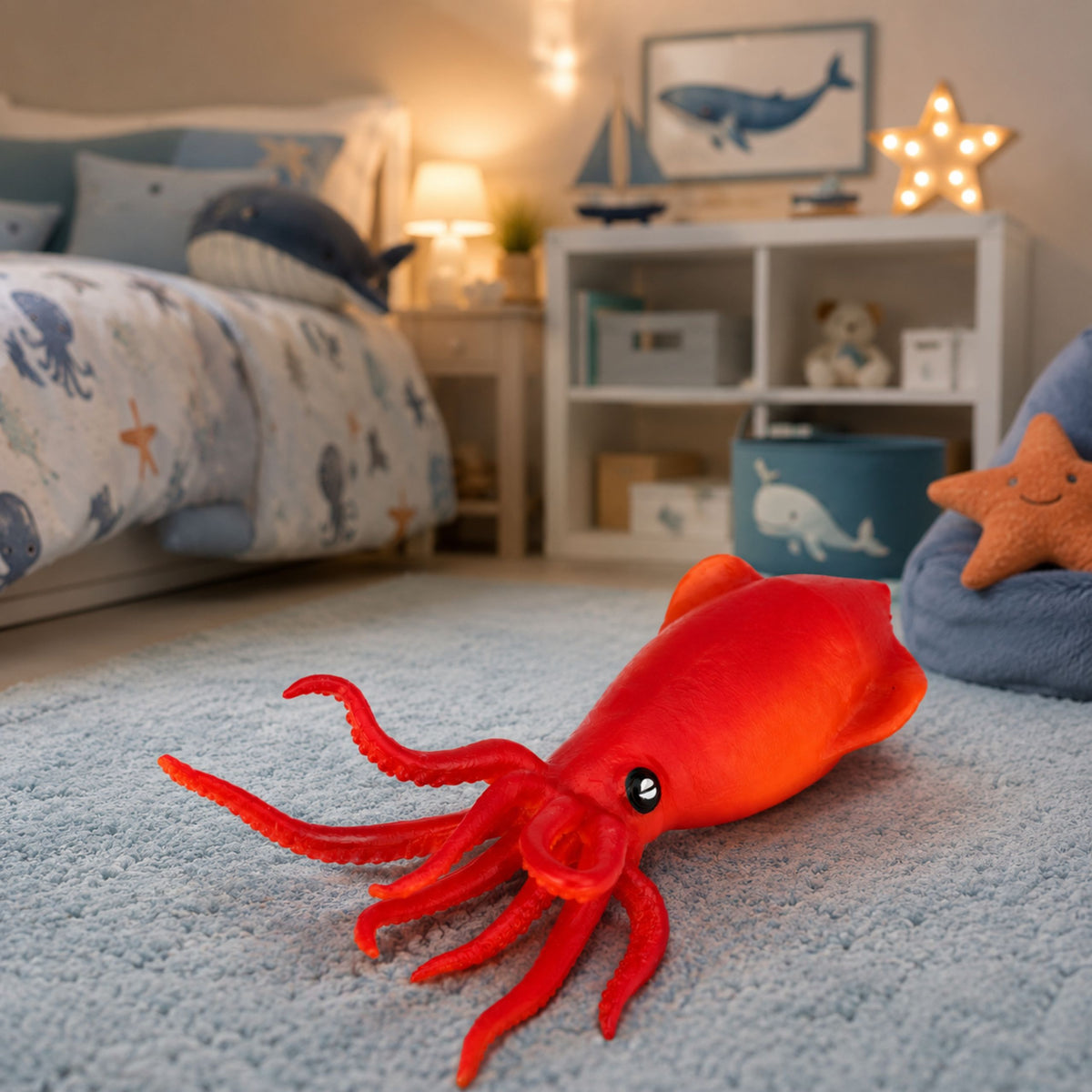 Squid Rubber Figurine Stretchable Realistic Sea Animal 18 Cm