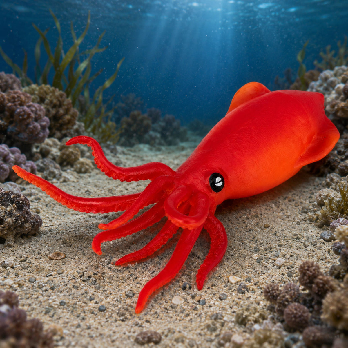 Squid Rubber Figurine Stretchable Realistic Sea Animal 18 Cm