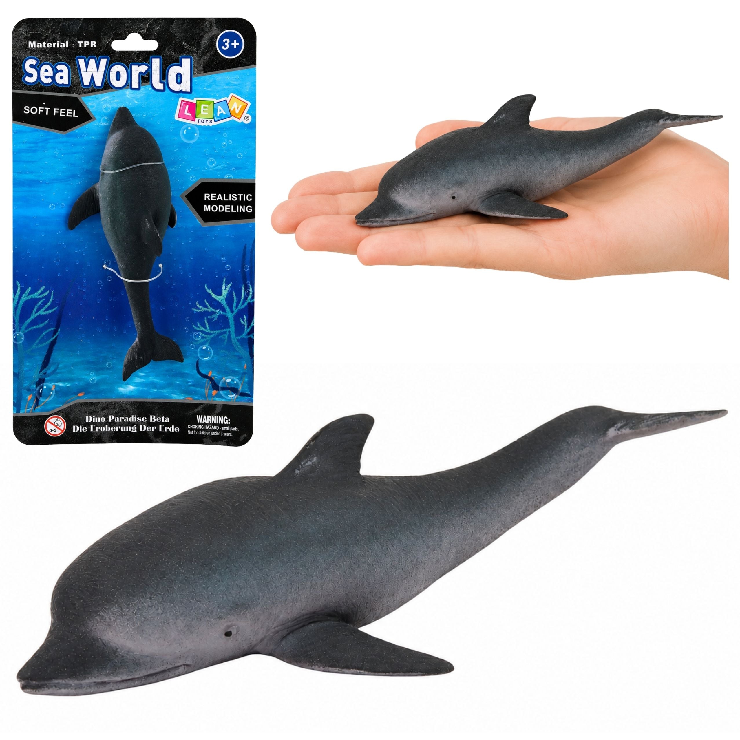 Meeresdelfin-Figur aus Gummi, weich, realistisch, TPR, dunkelgrau, 17,5 cm