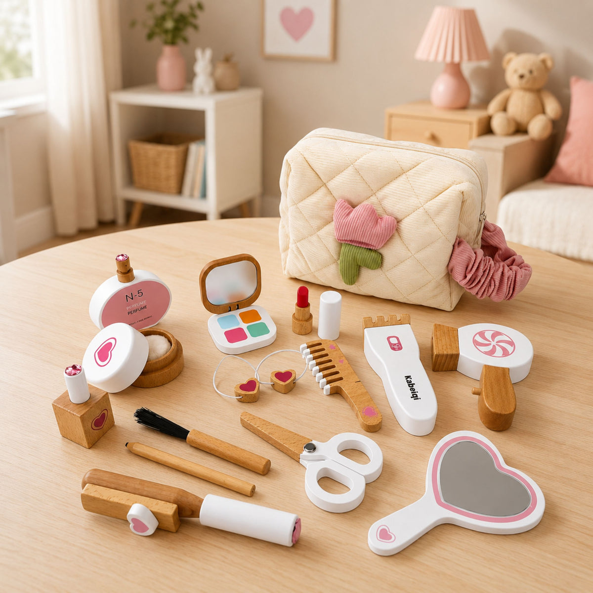 Set di bellezza in legno Accessori per borse per cosmetici 16 pezzi.