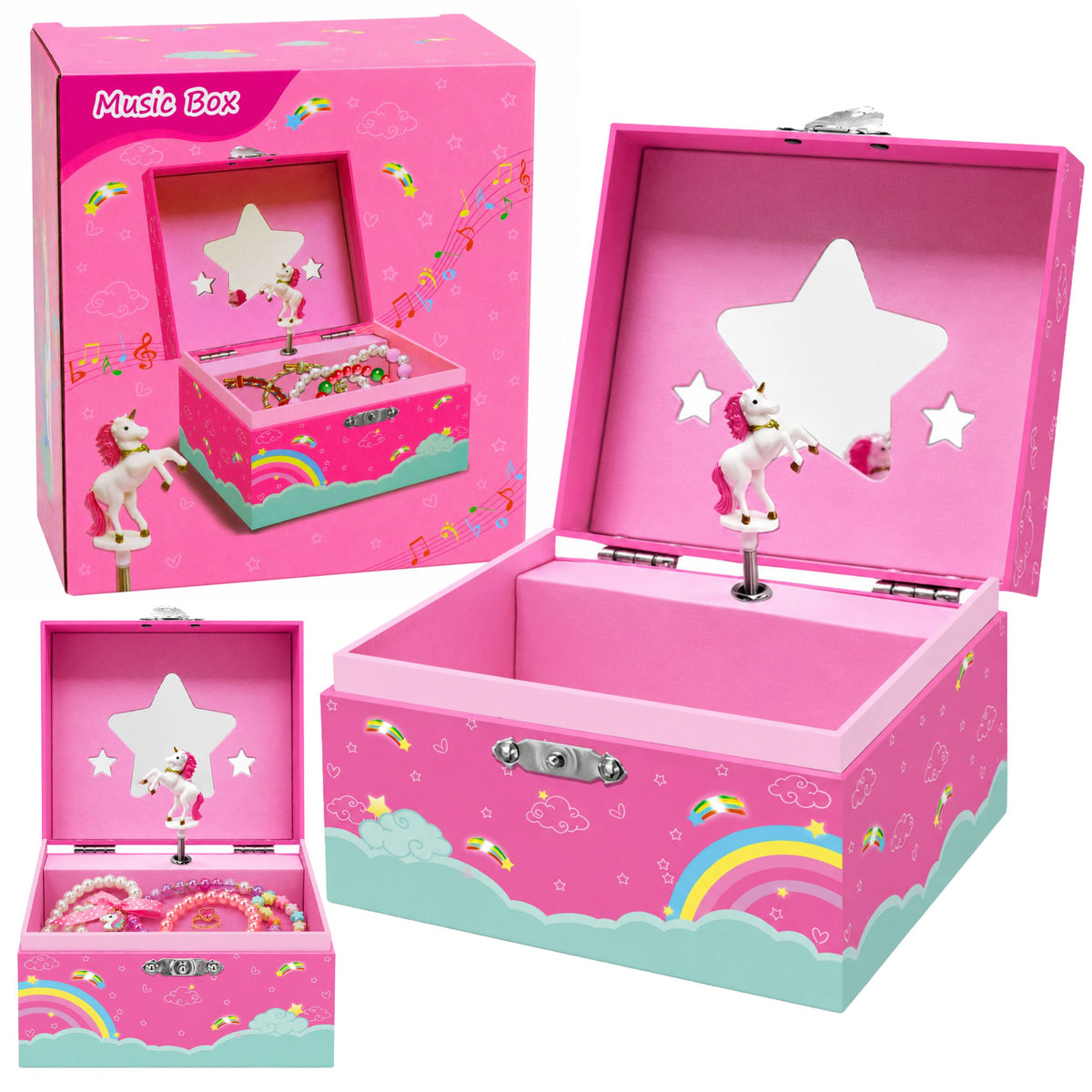 Music Box Šperkovnica Rotačná Unicorn Pink
