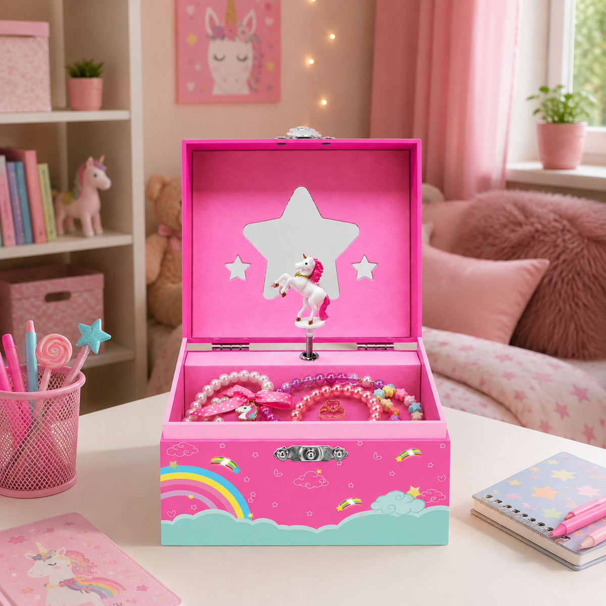 Music Box Šperkovnica Rotačná Unicorn Pink