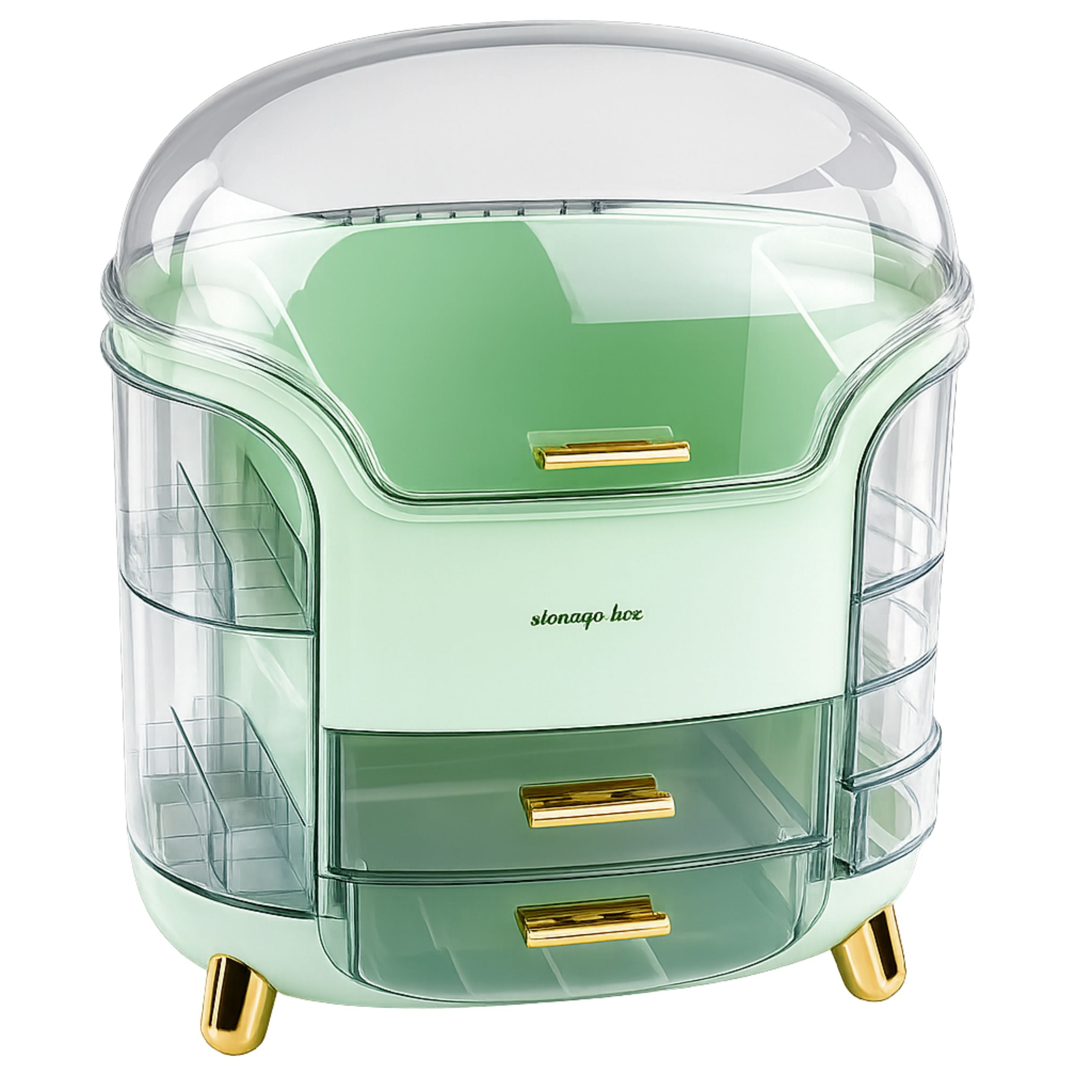 Large Cosmetics Organizer With Drawers And Lid Green