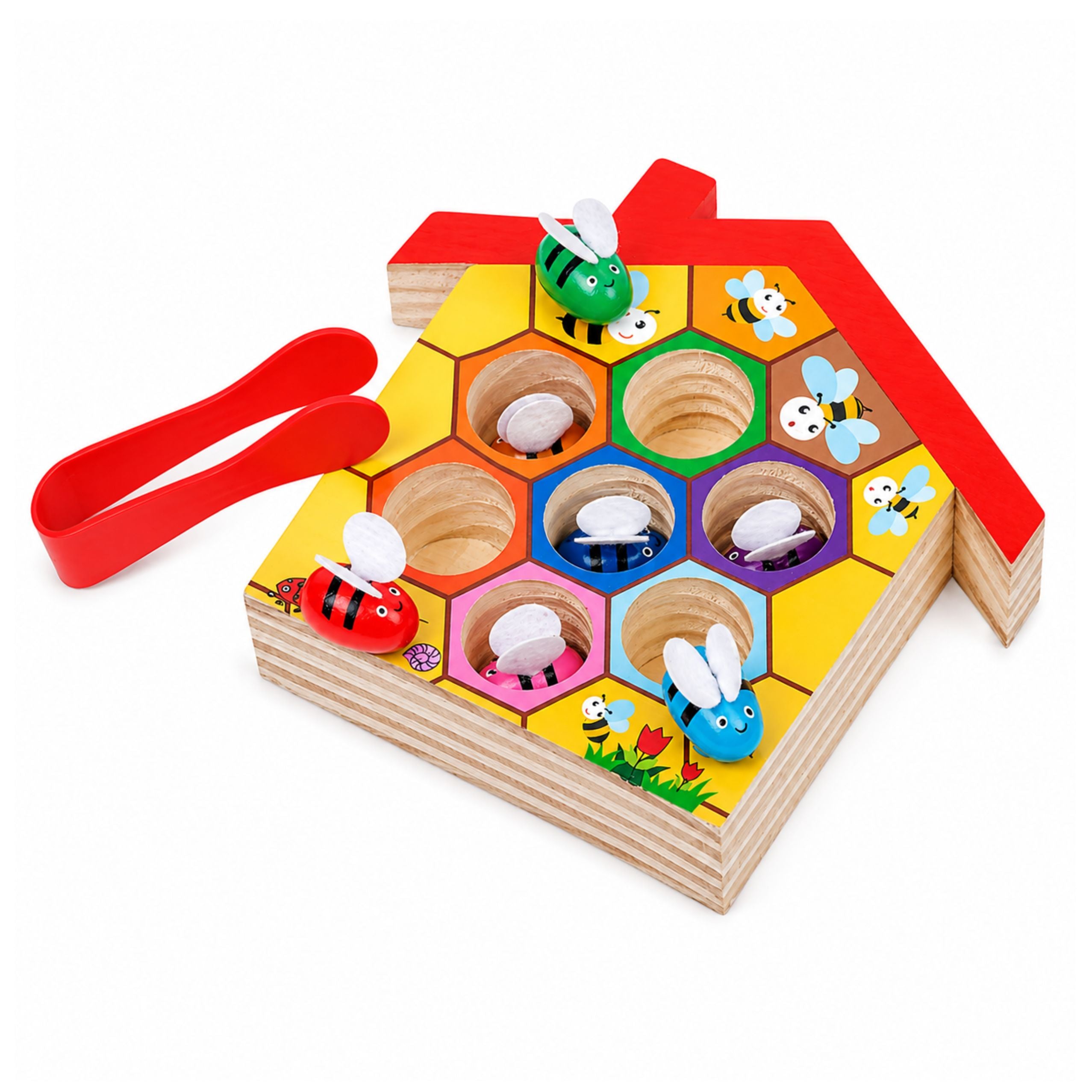 Dexterity Toy Educational Beehive Wooden Tweezers 7 Pcs.