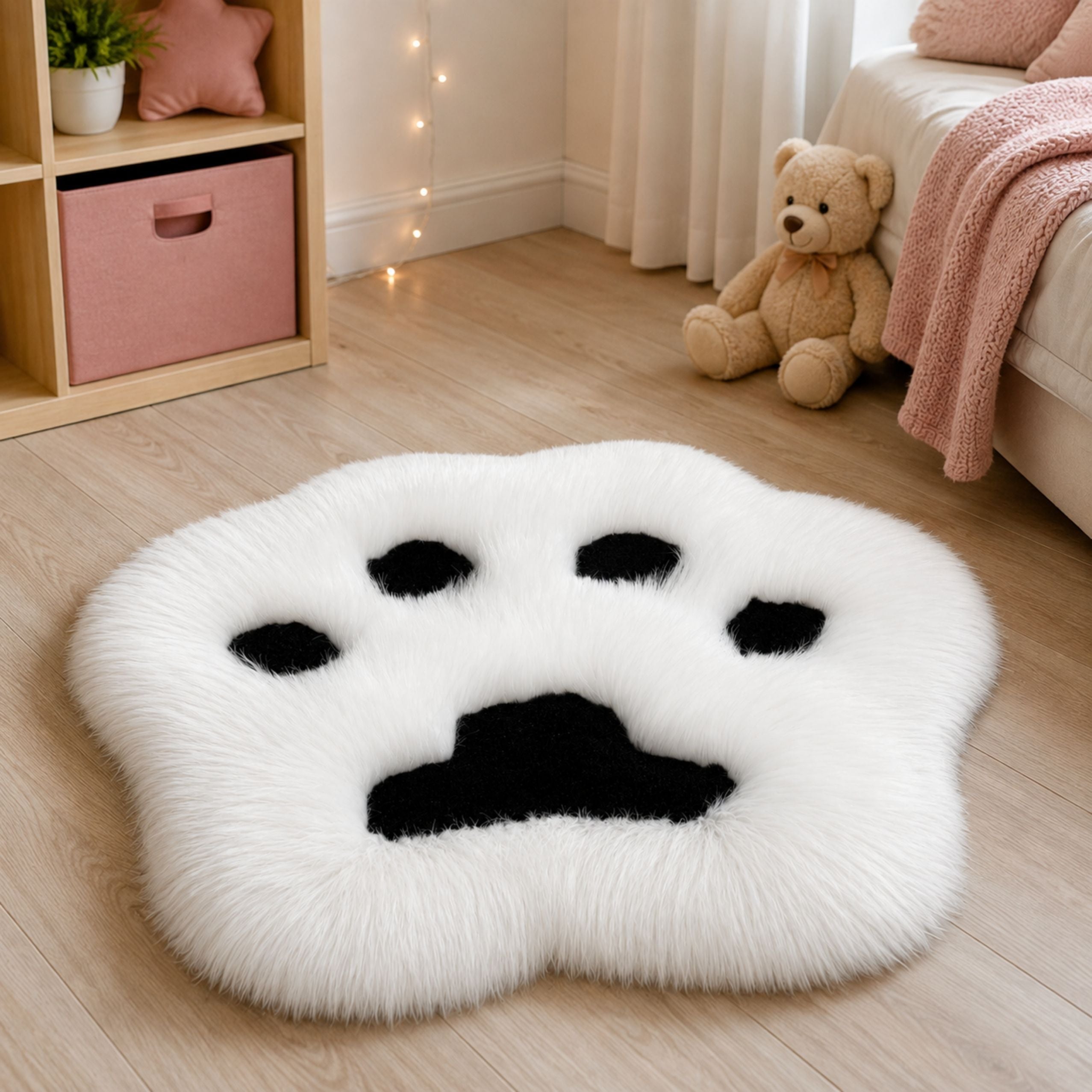 Plush Paw Rug Soft Fur Rug Black And White 60 X 60 Cm