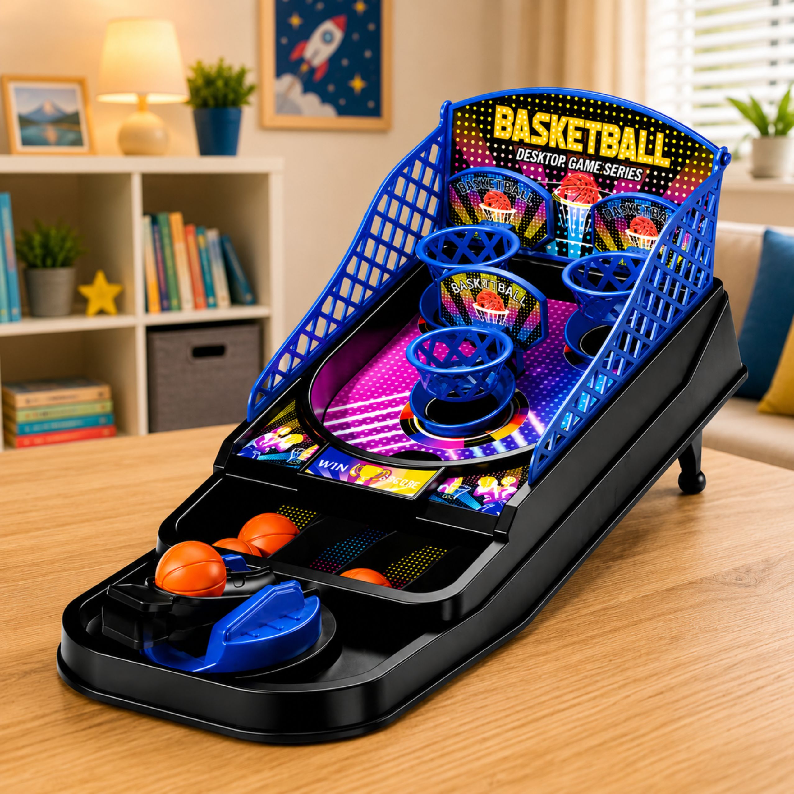 Mini Table Basketball Arcade Game 3 Baskets Launcher